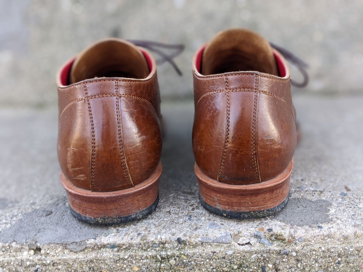 Photo by patinathunderdome on January 4, 2022 of the Benzein TDD-02 Derby in Shinki Brown Oiled Horsebutt.