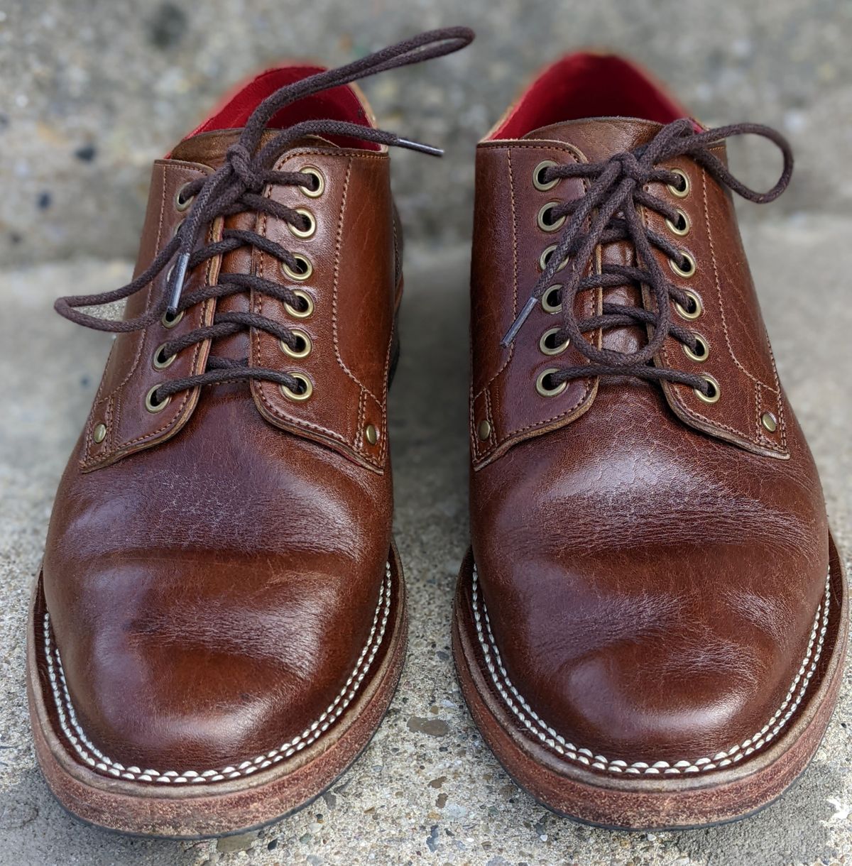 Photo by patinathunderdome on April 3, 2022 of the Benzein TDD-02 Derby in Shinki Brown Oiled Horsebutt.