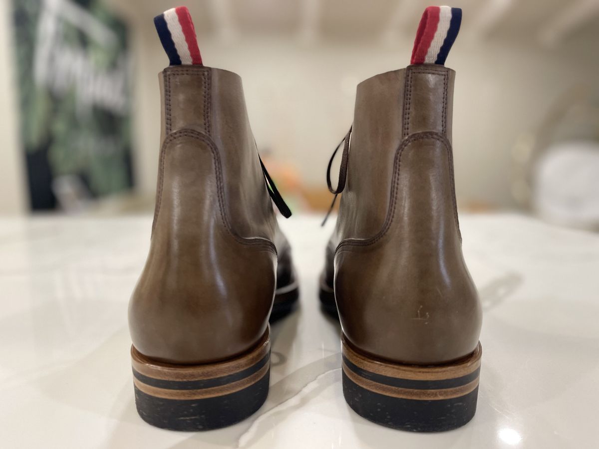Photo by patinathunderdome on November 1, 2021 of the Iron Boots The Chosen One in Natural Italy Waxed Bullhide.