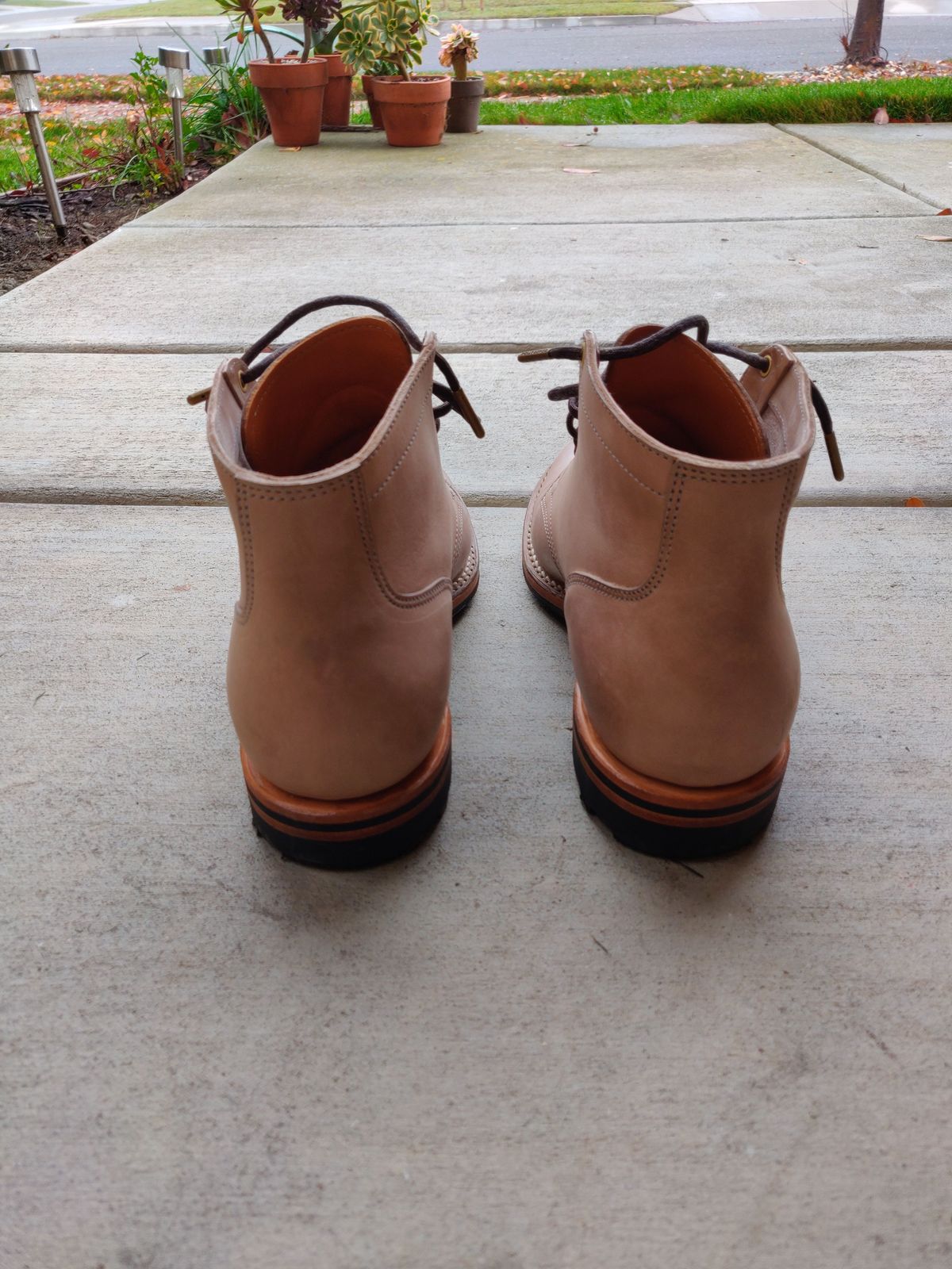 Photo by patinathunderdome on December 4, 2021 of the Viberg Service Boot in Maryam Light Grey Horsebutt.
