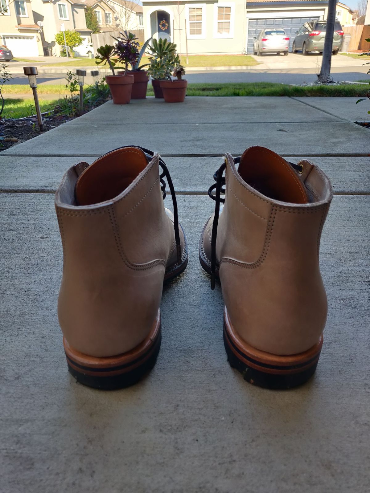 Photo by patinathunderdome on January 2, 2022 of the Viberg Service Boot in Maryam Light Grey Horsebutt.