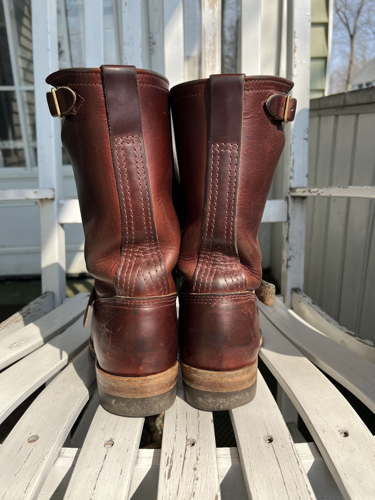 Photo by patinathunderdome on March 5, 2022 of the Wesco Mister Lou in Horween Umber Chromexcel.