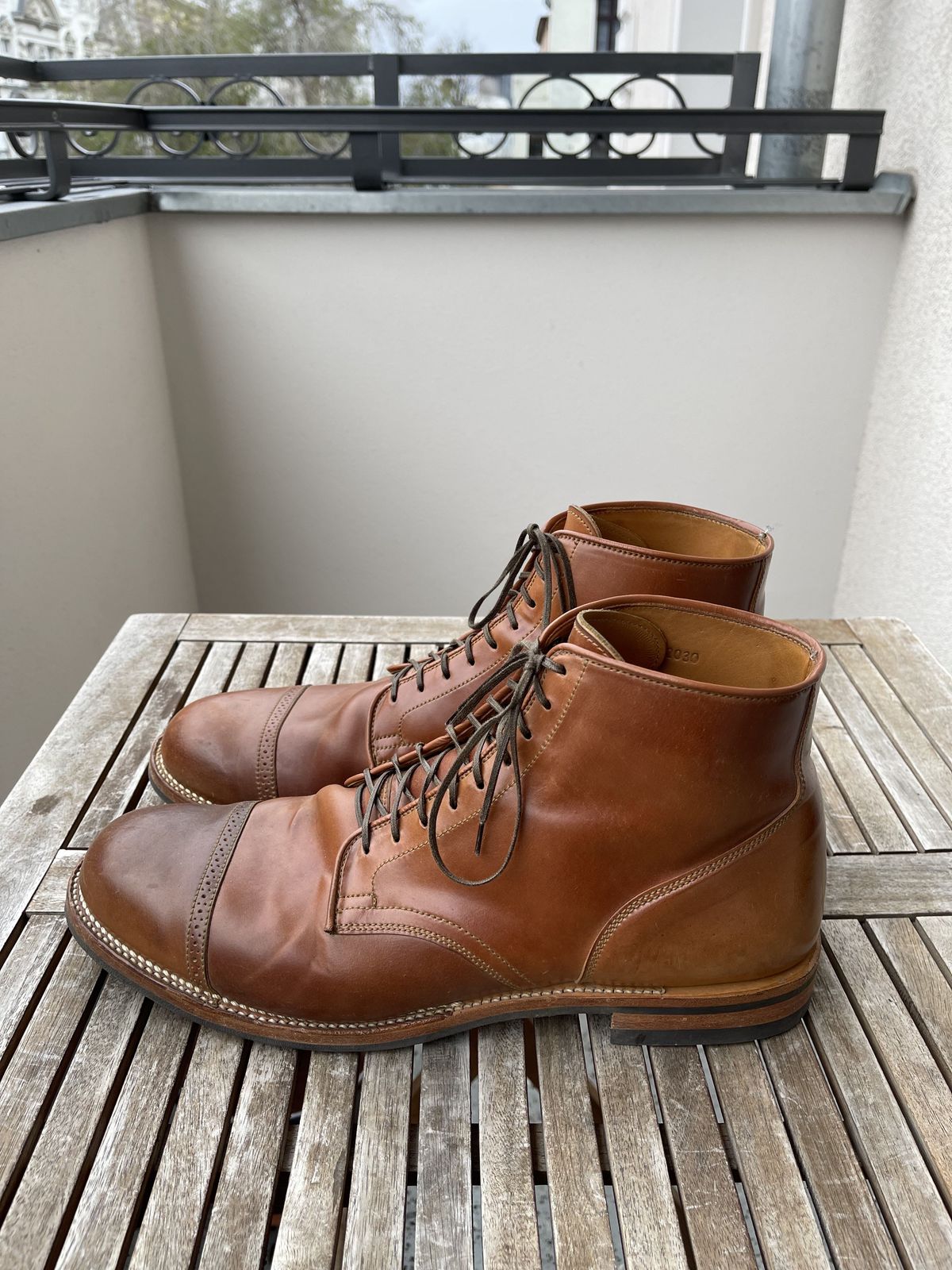 Photo by patinathunderdome on December 4, 2021 of the Viberg Service Boot in Horween Natural Shell Cordovan.