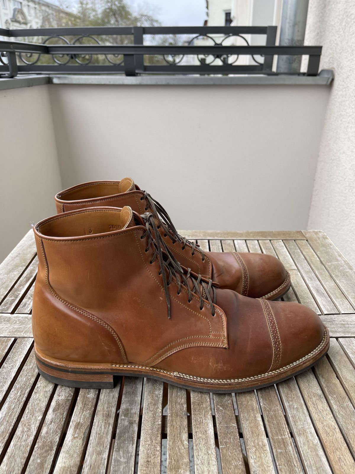 Photo by patinathunderdome on December 4, 2021 of the Viberg Service Boot in Horween Natural Shell Cordovan.
