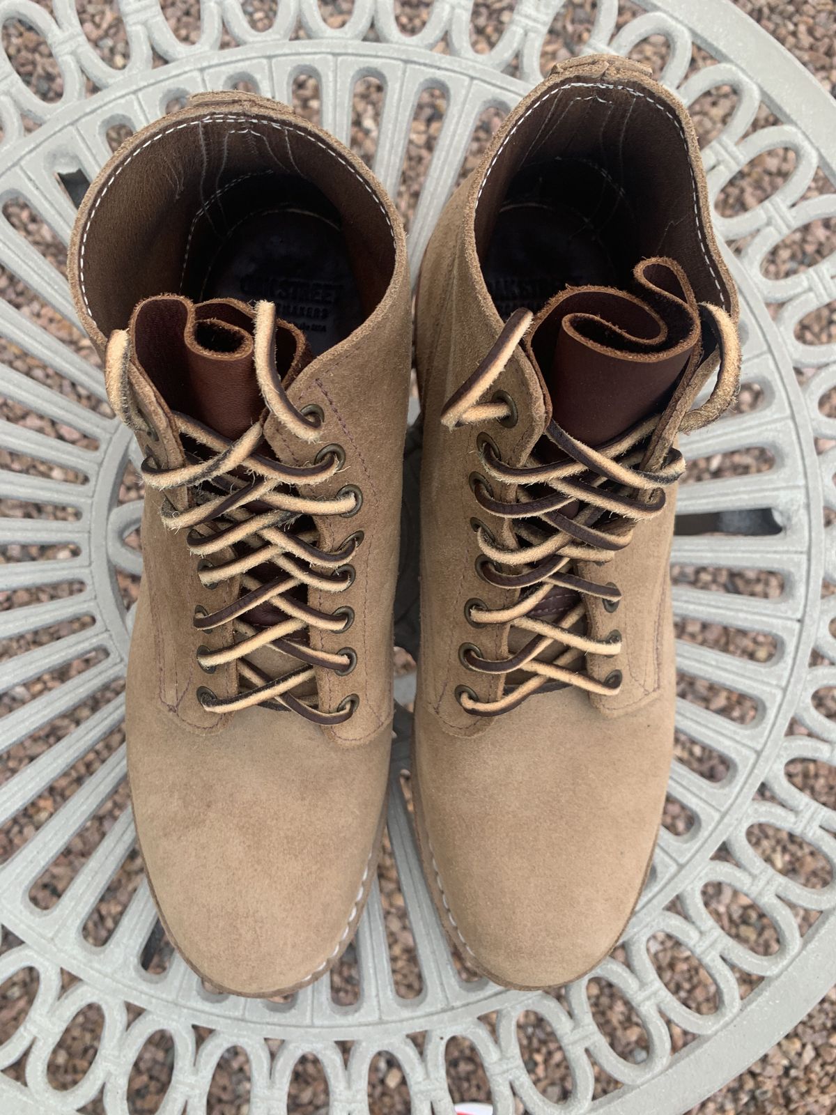 Photo by patinathunderdome on October 1, 2021 of the Oak Street Bootmakers Storm Boot in Horween Natural Chromexcel Roughout.