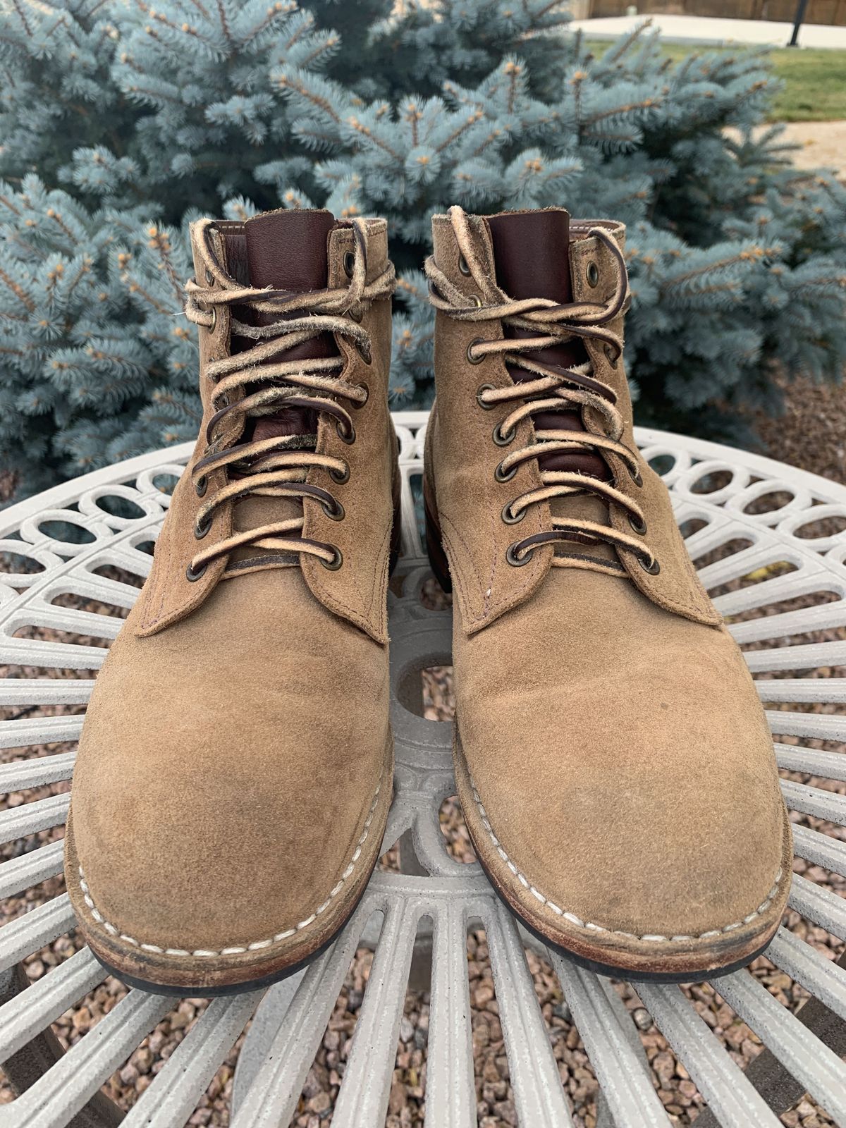 Photo by patinathunderdome on November 1, 2021 of the Oak Street Bootmakers Storm Boot in Horween Natural Chromexcel Roughout.