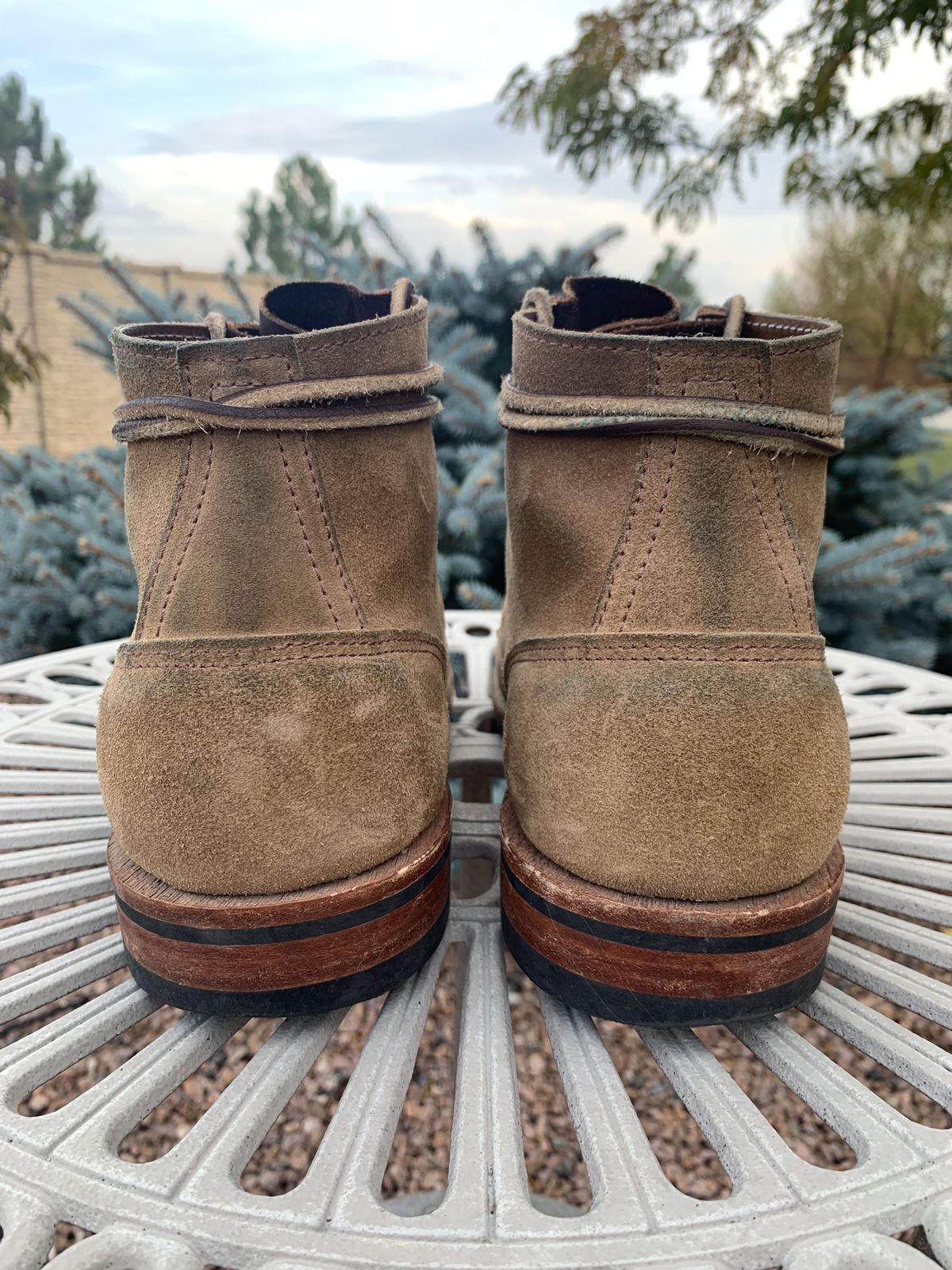 Photo by patinathunderdome on November 1, 2021 of the Oak Street Bootmakers Storm Boot in Horween Natural Chromexcel Roughout.