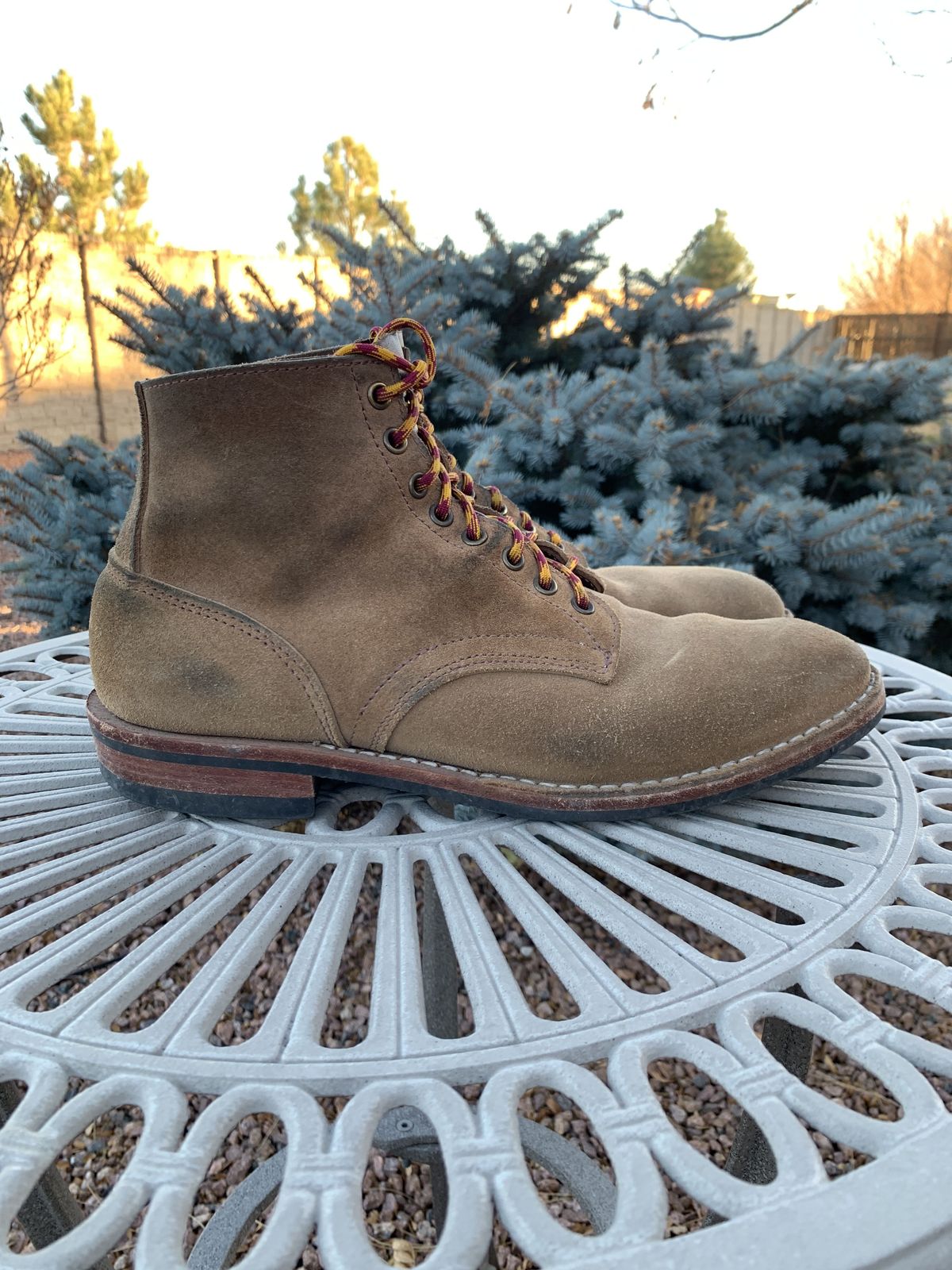 Photo by patinathunderdome on December 4, 2021 of the Oak Street Bootmakers Storm Boot in Horween Natural Chromexcel Roughout.