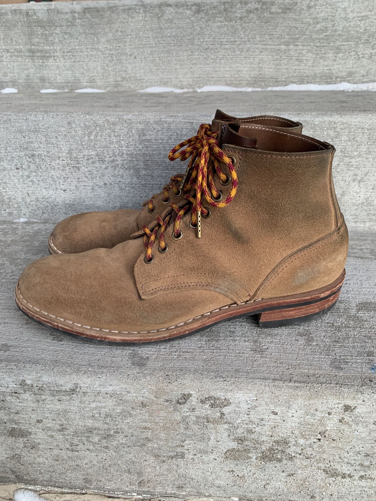 Photo by patinathunderdome on January 2, 2022 of the Oak Street Bootmakers Storm Boot in Horween Natural Chromexcel Roughout.