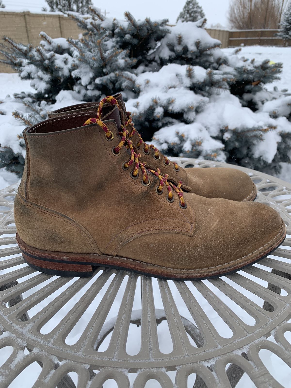 Photo by patinathunderdome on February 2, 2022 of the Oak Street Bootmakers Storm Boot in Horween Natural Chromexcel Roughout.