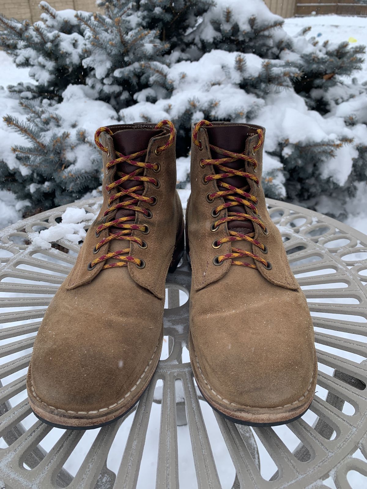 Photo by patinathunderdome on February 2, 2022 of the Oak Street Bootmakers Storm Boot in Horween Natural Chromexcel Roughout.