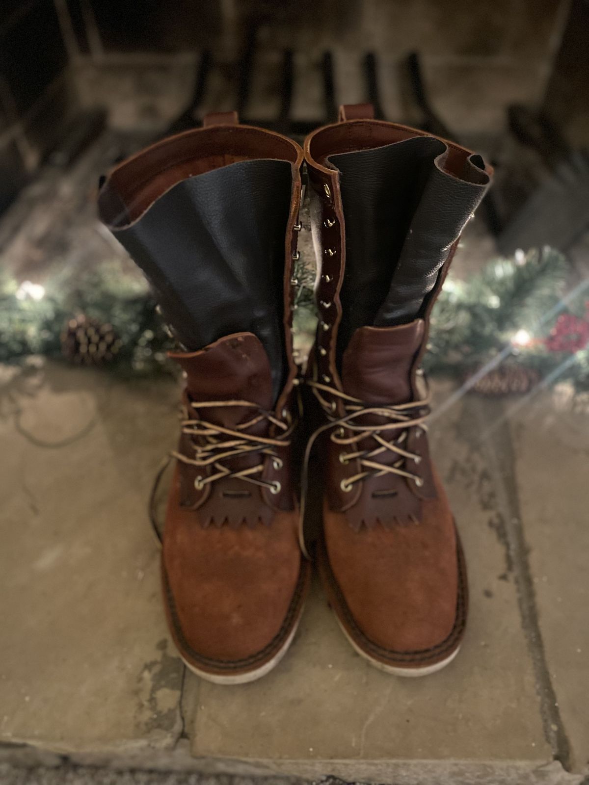 Photo by patinathunderdome on December 6, 2021 of the JK Boots Forefront in Seidel Redwood Oil Tan Roughout.