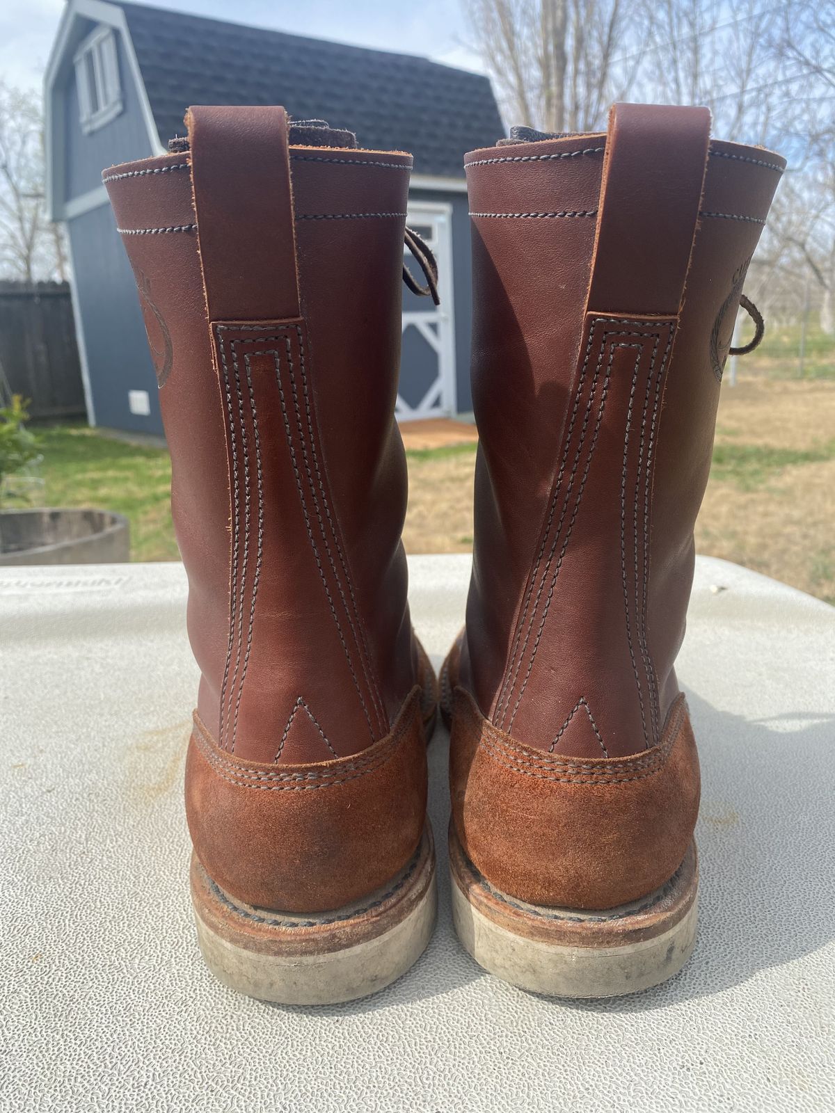 Photo by patinathunderdome on March 5, 2022 of the JK Boots Forefront in Seidel Redwood Oil Tan Roughout.