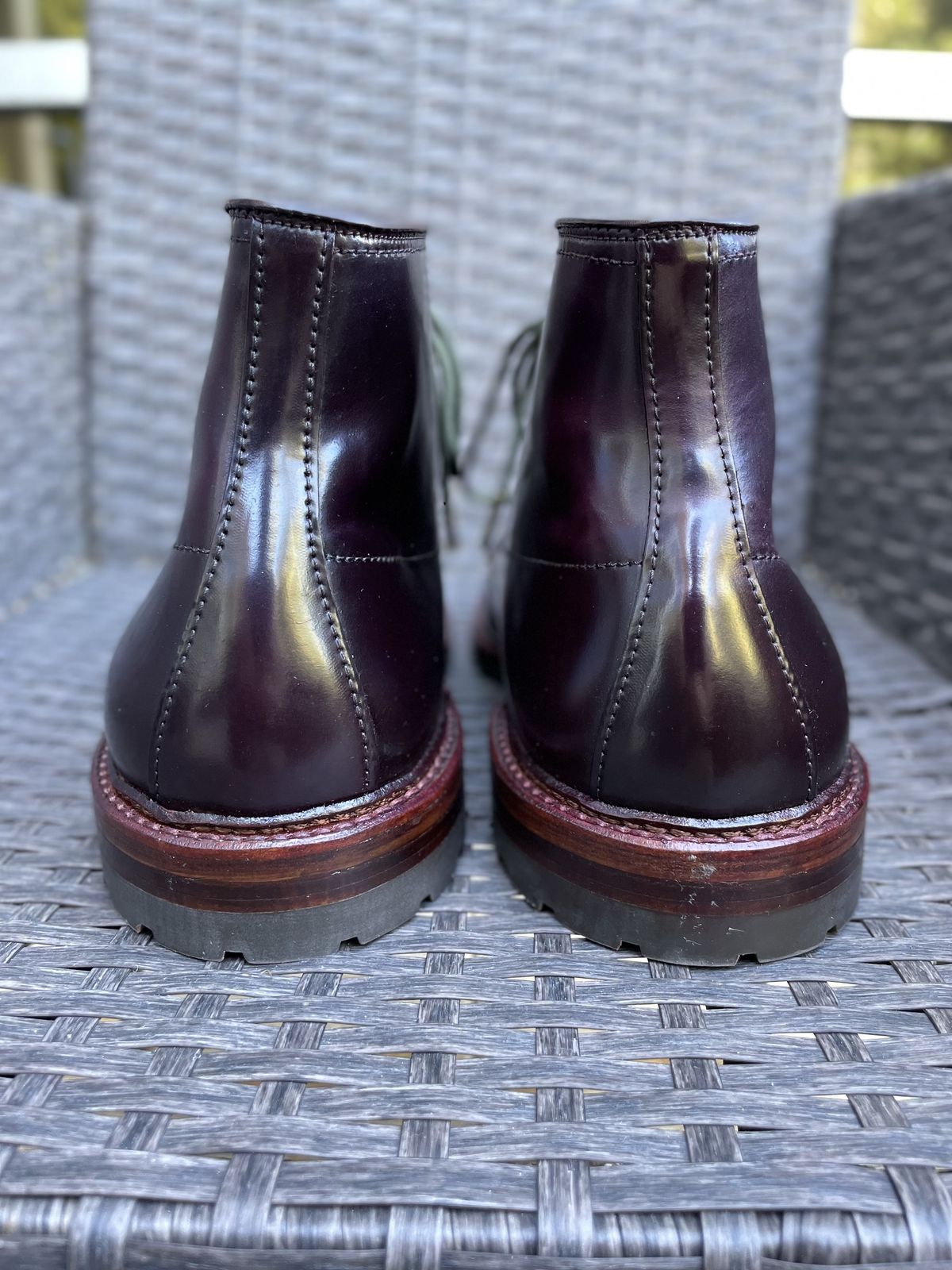 Photo by patinathunderdome on October 1, 2021 of the Alden Indy Boot in Horween Color 8 Shell Cordovan.