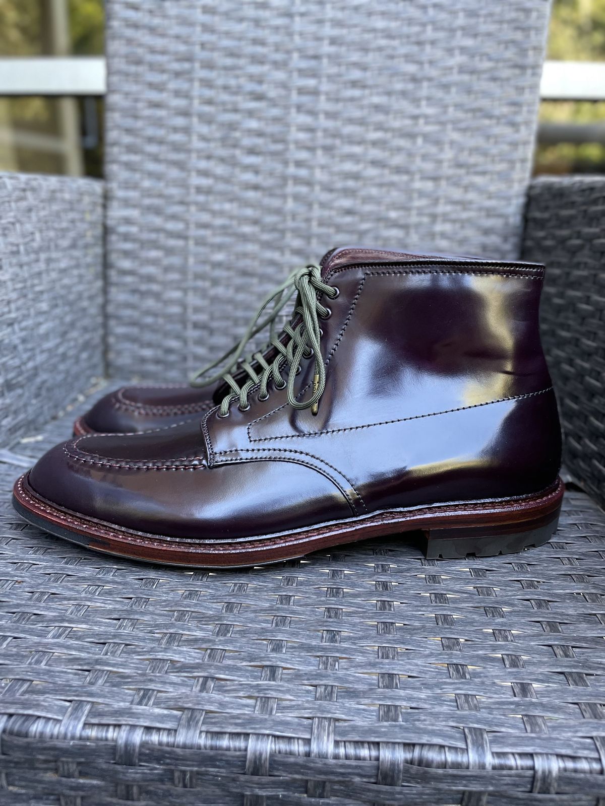 Photo by patinathunderdome on October 1, 2021 of the Alden Indy Boot in Horween Color 8 Shell Cordovan.