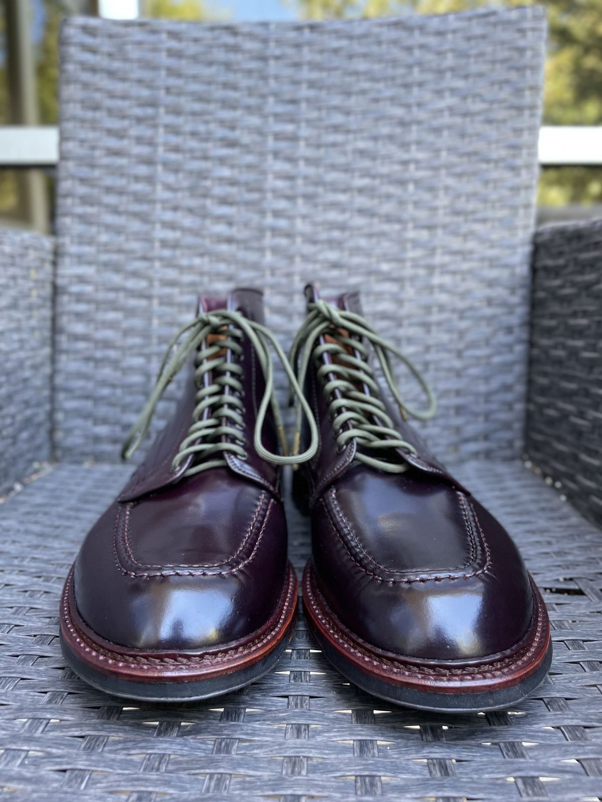 Photo by patinathunderdome on October 1, 2021 of the Alden Indy Boot in Horween Color 8 Shell Cordovan.