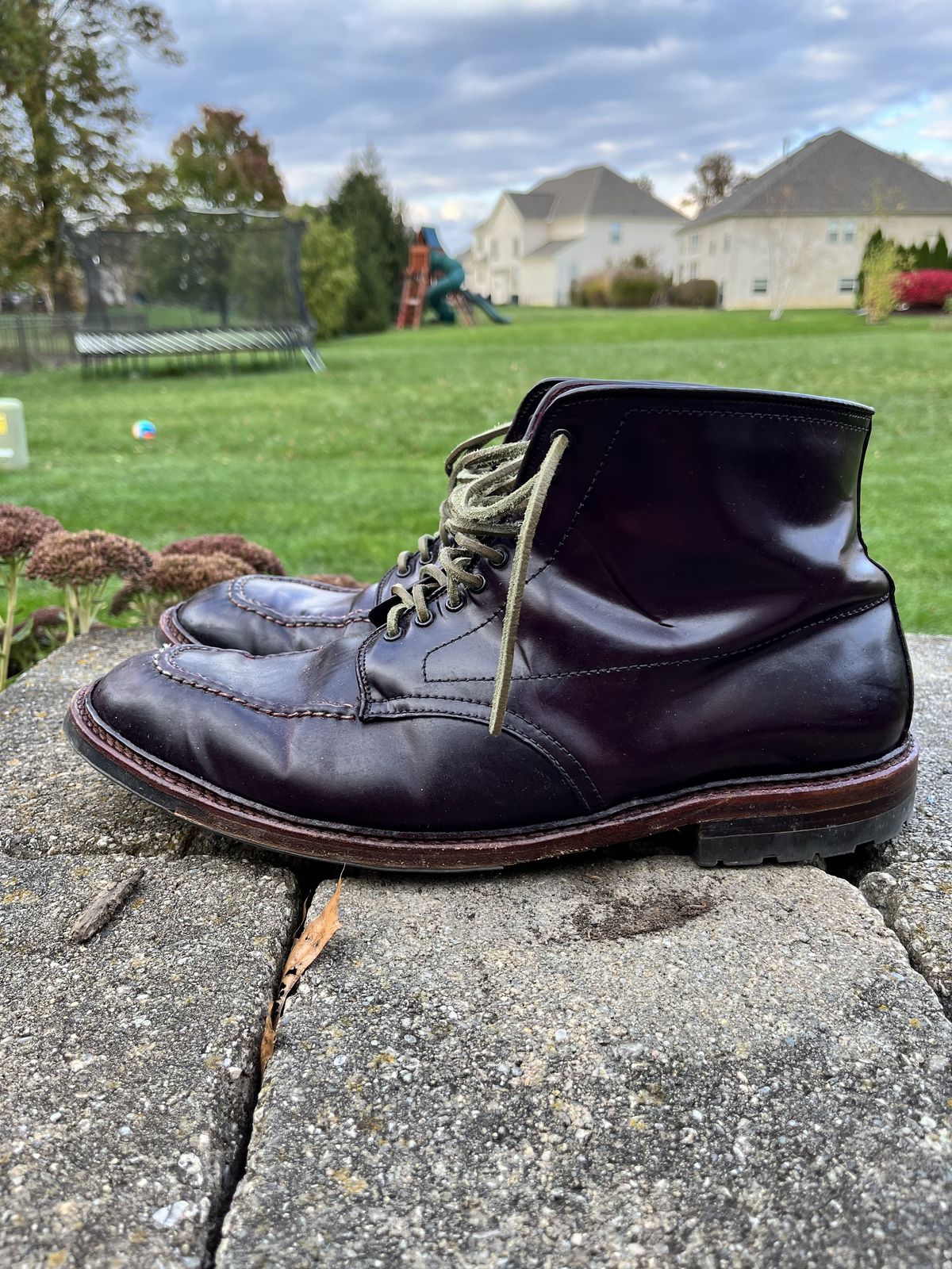 Photo by patinathunderdome on November 4, 2021 of the Alden Indy Boot in Horween Color 8 Shell Cordovan.