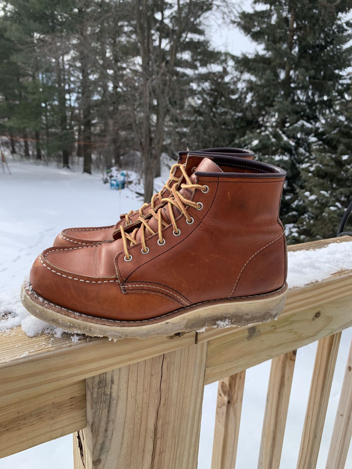 Photo by patinathunderdome on February 6, 2022 of the Red Wing 6-Inch Classic Moc in S.B. Foot Oro Legacy.