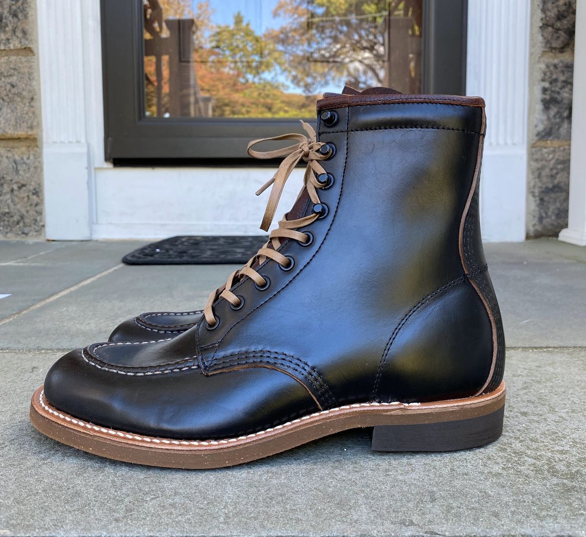 Photo by patinathunderdome on November 1, 2021 of the Brother Bridge Hunter in Horween Black Chromexcel.