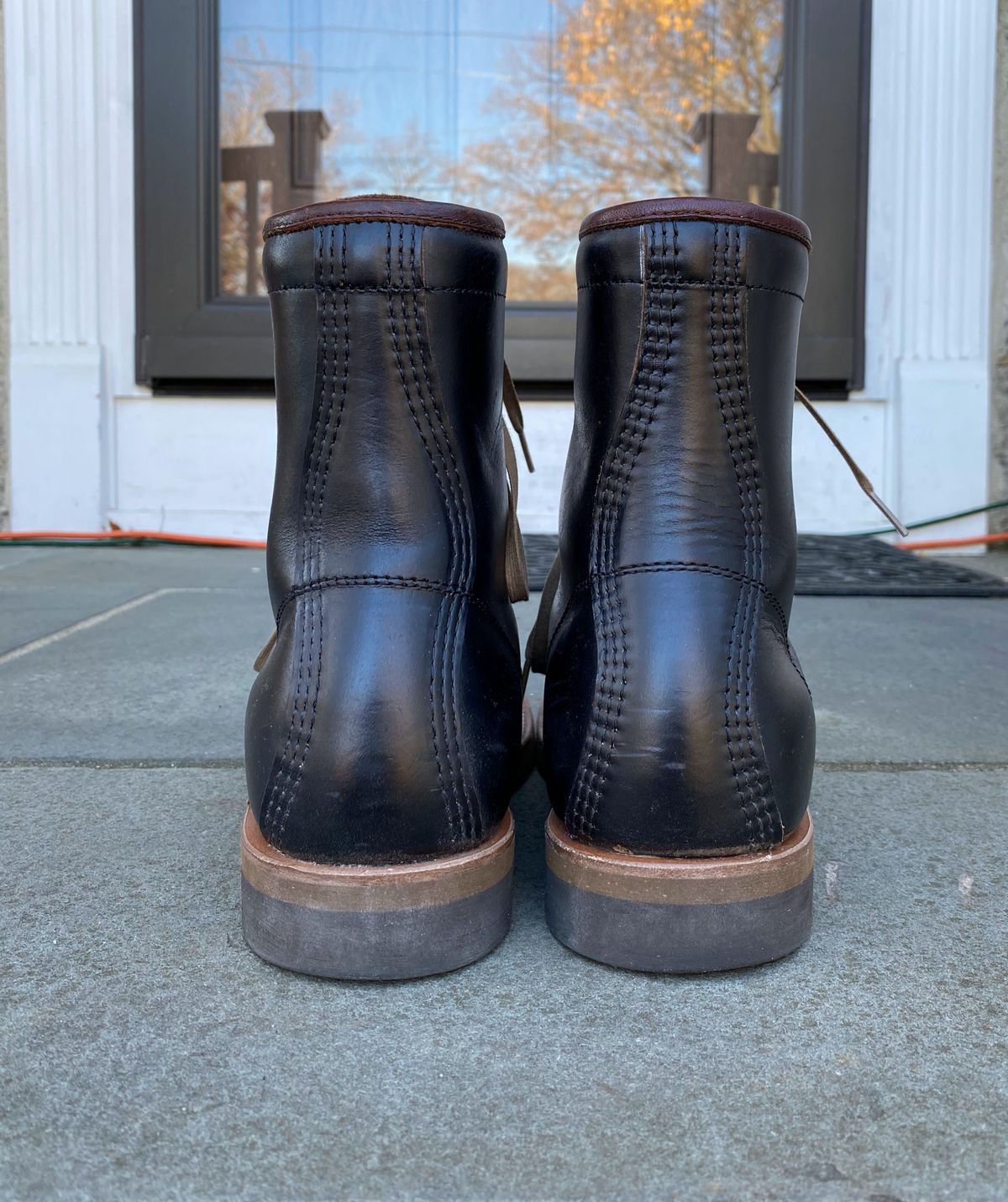 Photo by patinathunderdome on December 6, 2021 of the Brother Bridge Hunter in Horween Black Chromexcel.