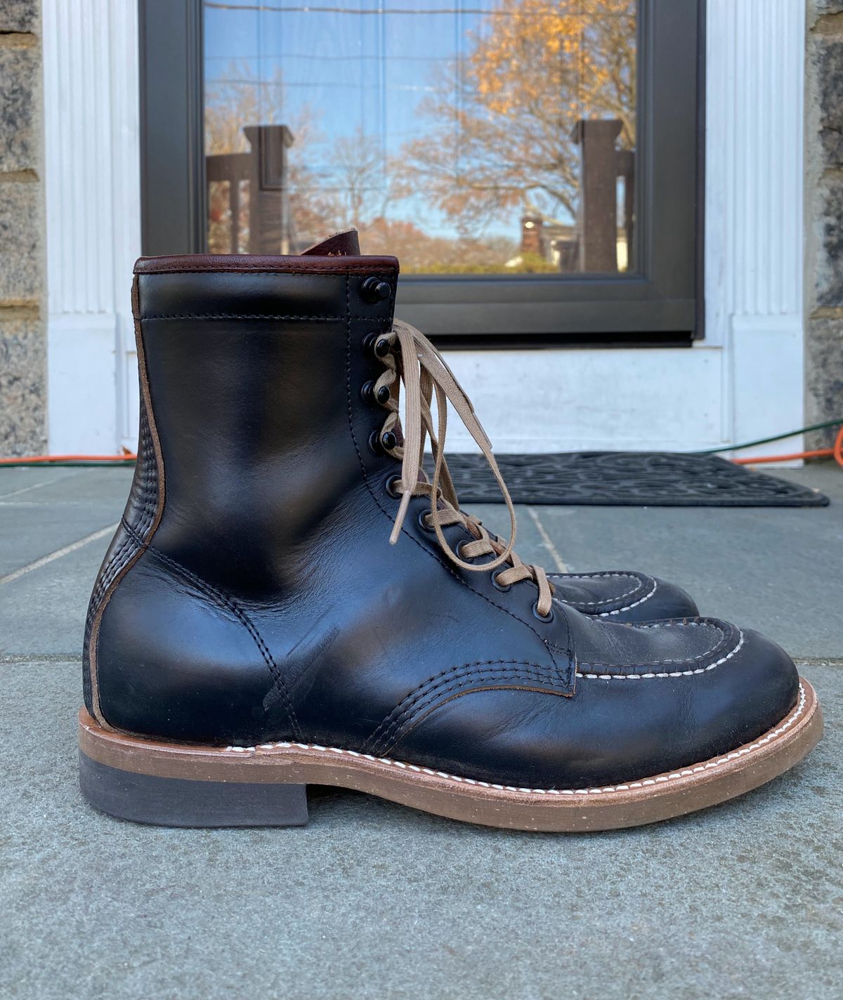 Photo by patinathunderdome on December 6, 2021 of the Brother Bridge Hunter in Horween Black Chromexcel.