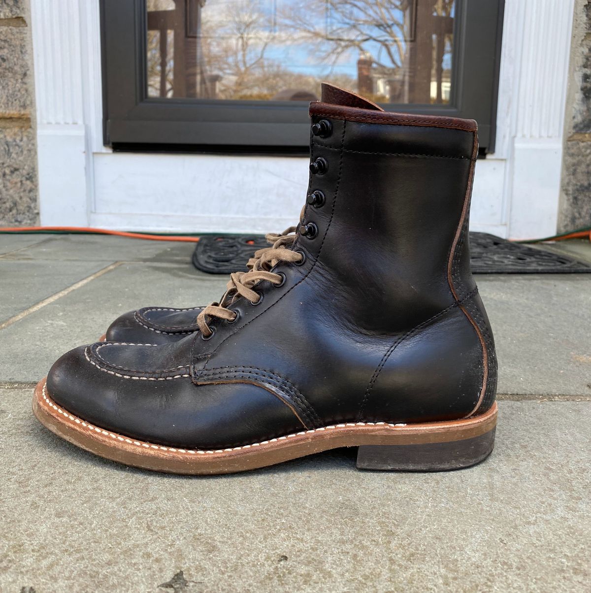 Photo by patinathunderdome on February 6, 2022 of the Brother Bridge Hunter in Horween Black Chromexcel.