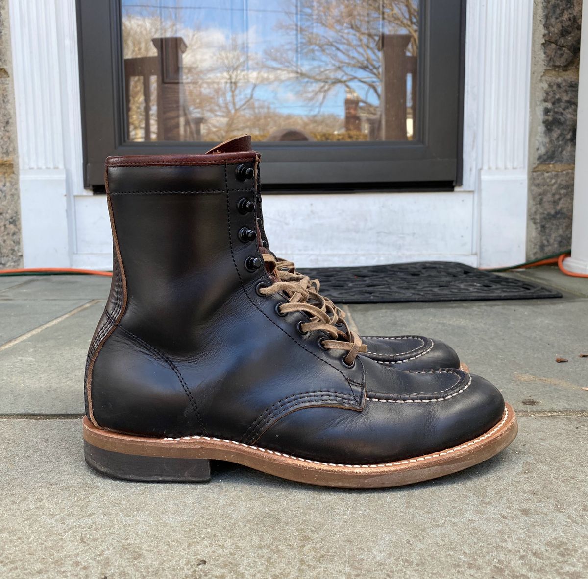 Photo by patinathunderdome on February 6, 2022 of the Brother Bridge Hunter in Horween Black Chromexcel.