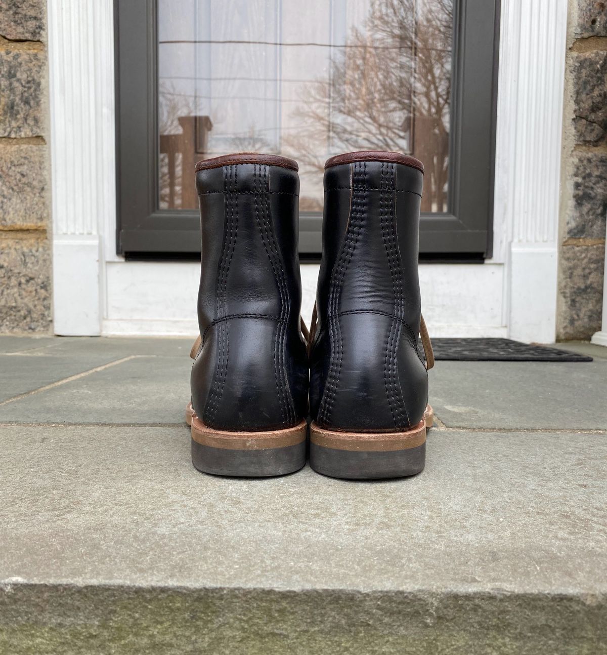 Photo by patinathunderdome on March 6, 2022 of the Brother Bridge Hunter in Horween Black Chromexcel.