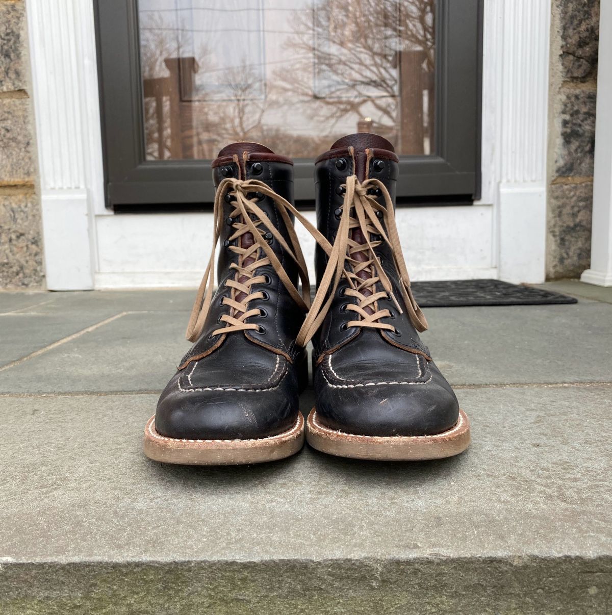 Photo by patinathunderdome on March 6, 2022 of the Brother Bridge Hunter in Horween Black Chromexcel.