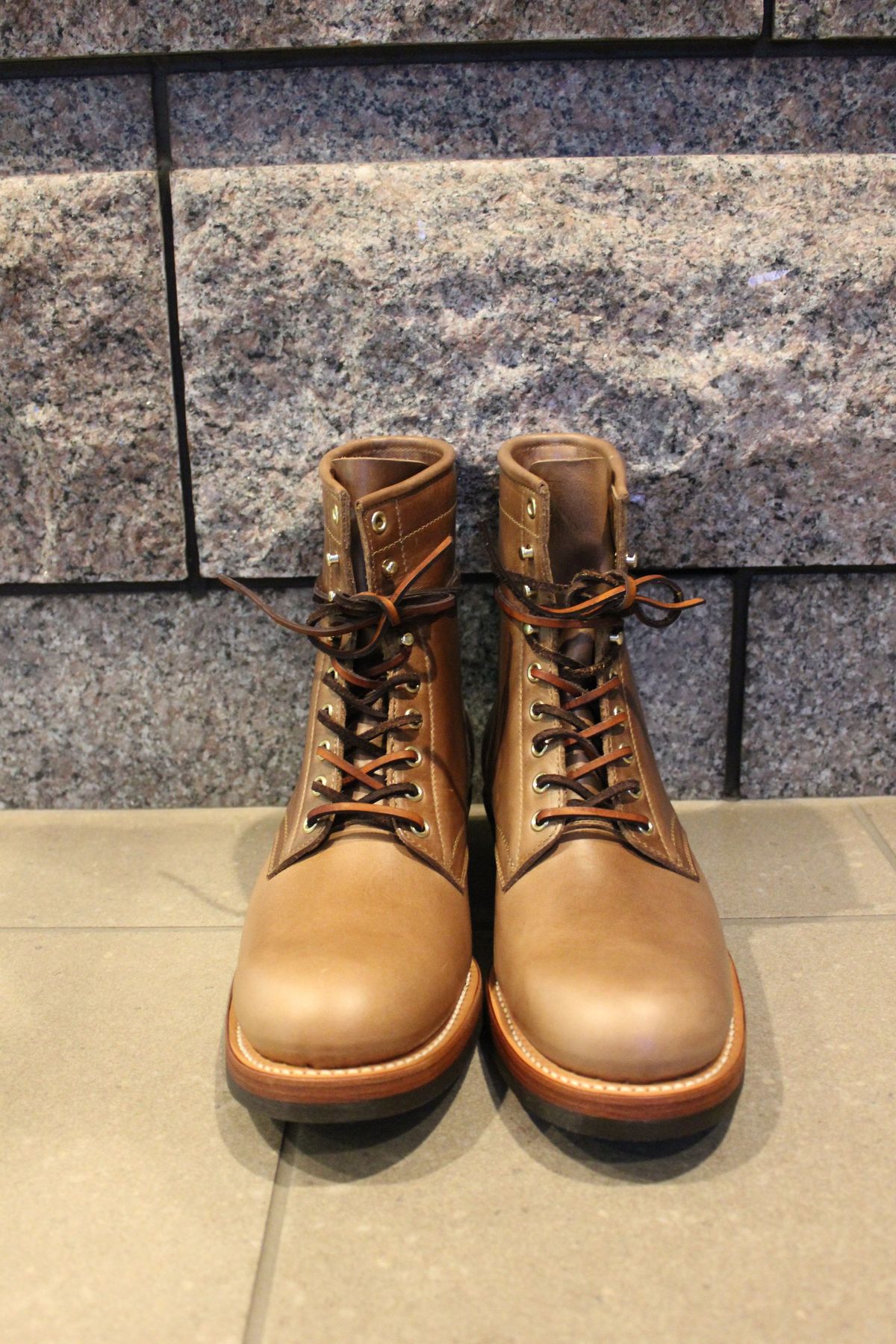 Photo by patinathunderdome on September 30, 2021 of the Motor Lace Up Boots in Horween Natural Chromexcel.