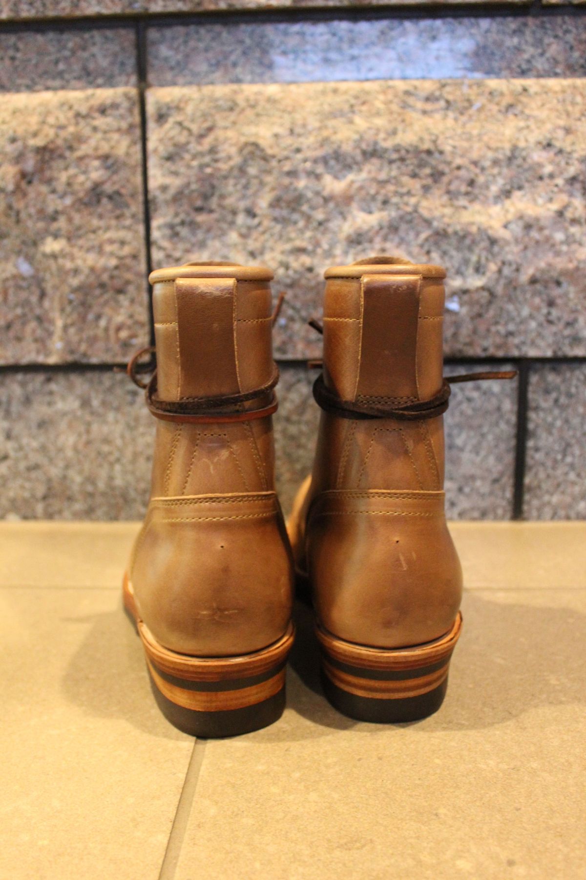 Photo by patinathunderdome on September 30, 2021 of the Motor Lace Up Boots in Horween Natural Chromexcel.