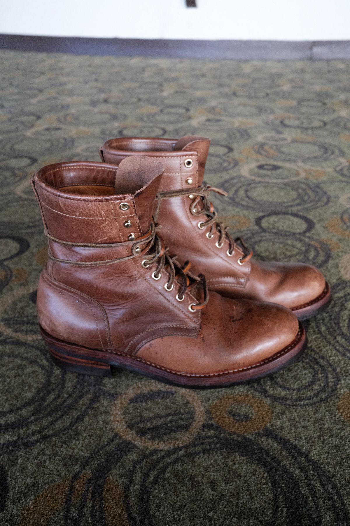 Photo by patinathunderdome on December 3, 2021 of the Motor Lace Up Boots in Horween Natural Chromexcel.