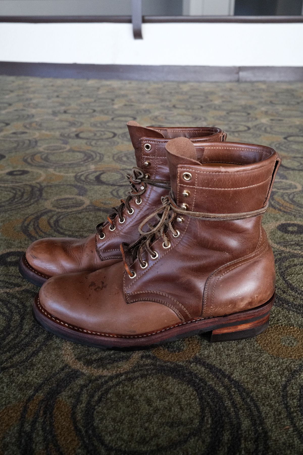 Photo by patinathunderdome on December 3, 2021 of the Motor Lace Up Boots in Horween Natural Chromexcel.