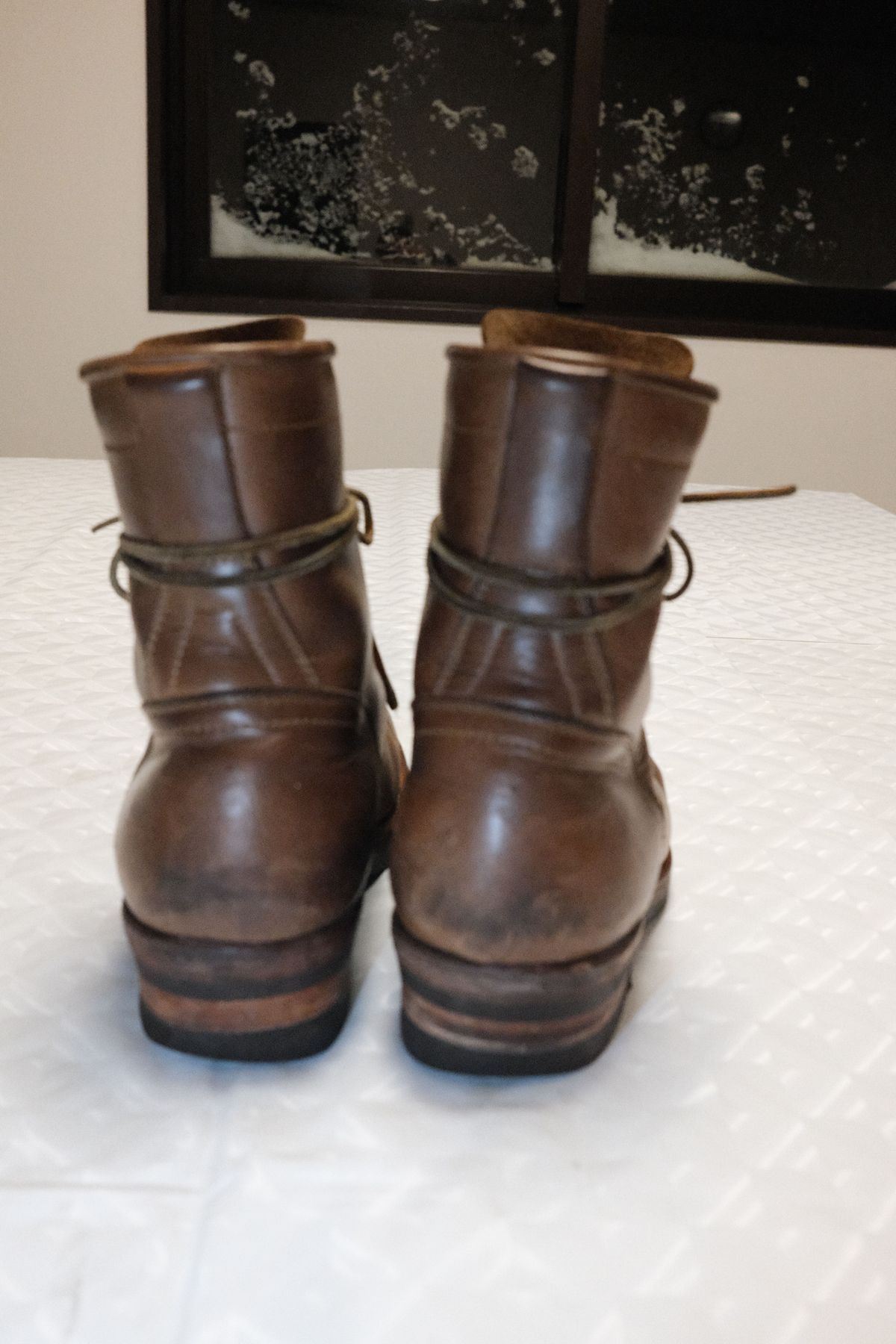 Photo by patinathunderdome on January 4, 2022 of the Motor Lace Up Boots in Horween Natural Chromexcel.