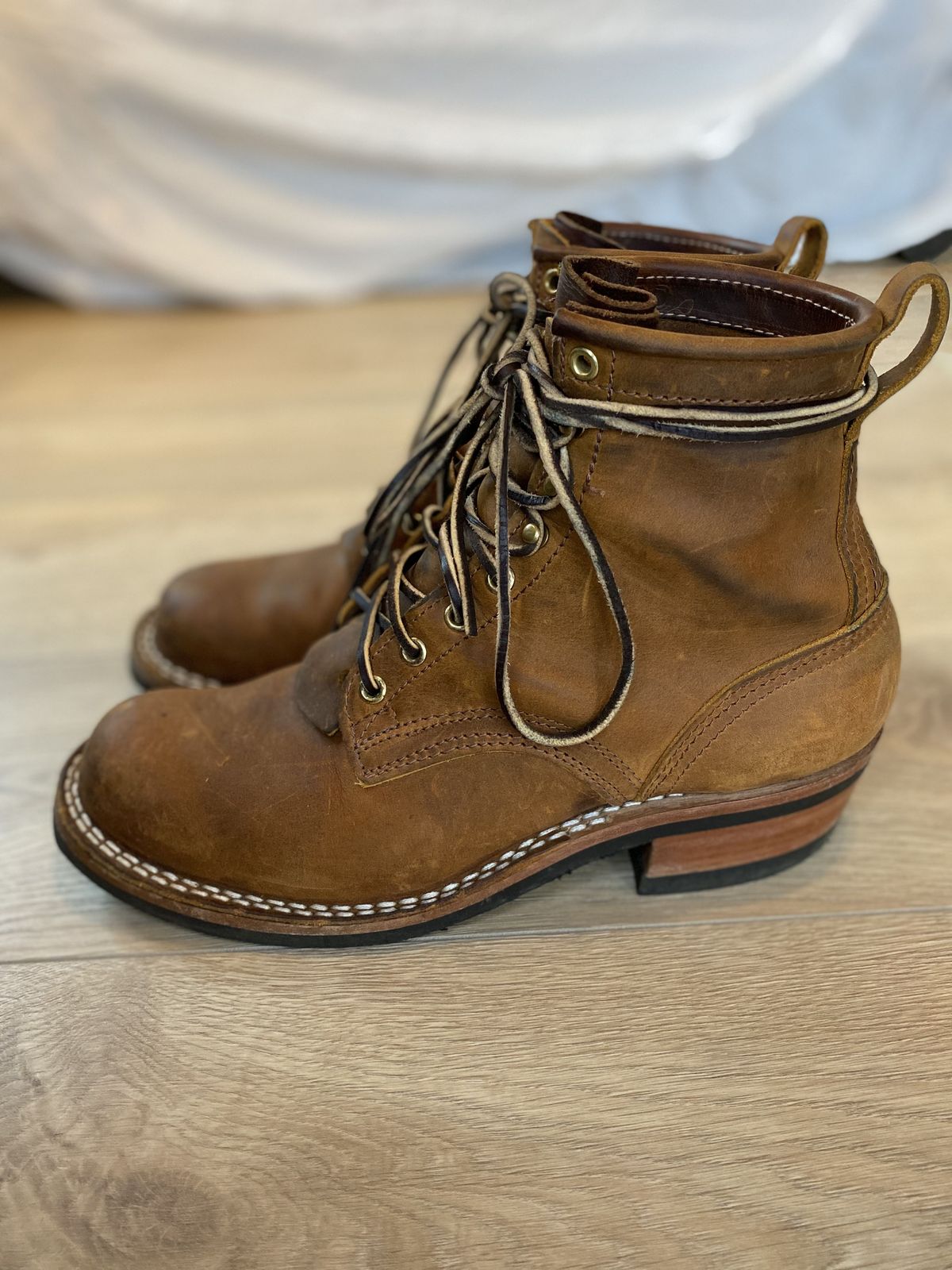 Photo by patinathunderdome on November 3, 2021 of the Nicks Robert in Horween Orange Predator.