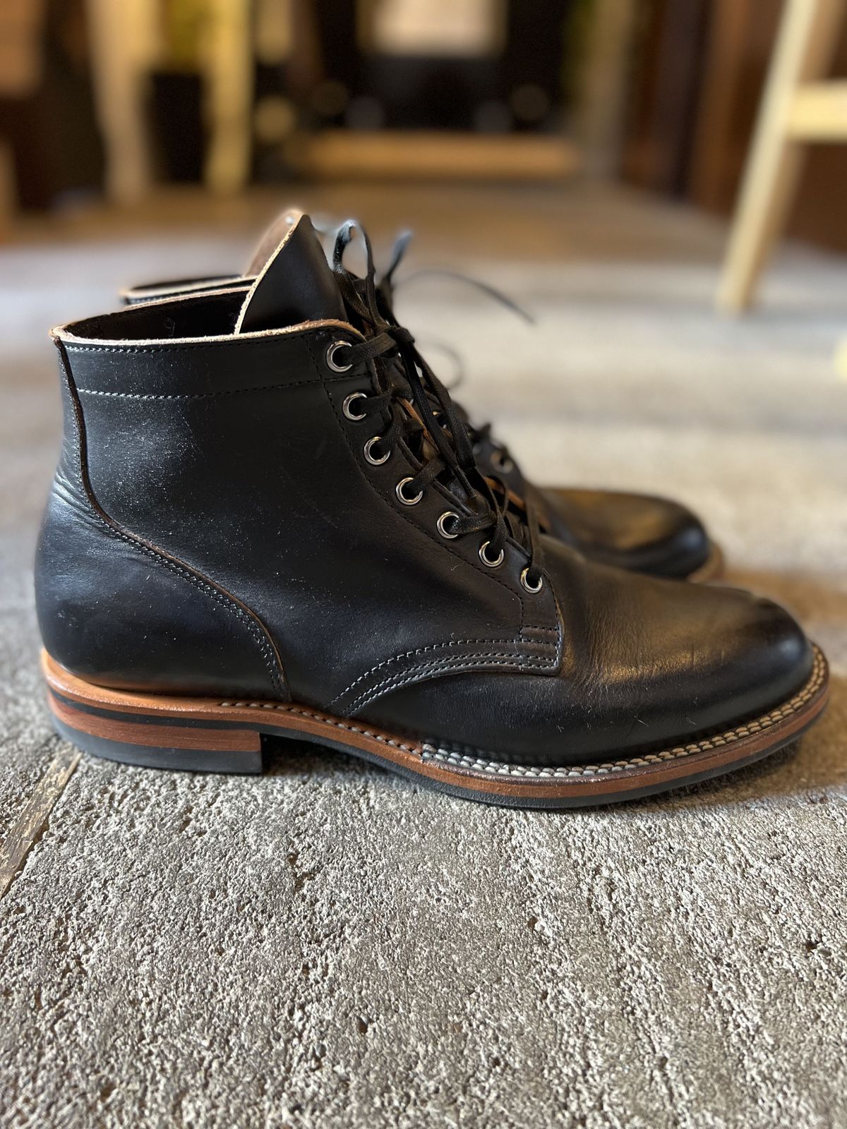Photo by patinathunderdome on November 5, 2021 of the Viberg Service Boot in Horween Black Chromexcel.