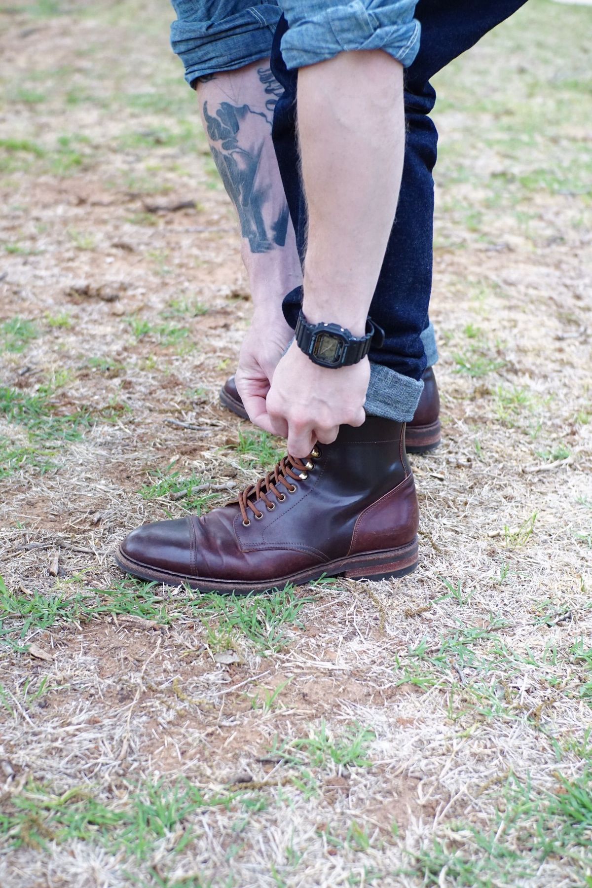 Photo by patinathunderdome on May 5, 2022 of the Meermin Derby Boot in Horween Color 8 Shell Cordovan.