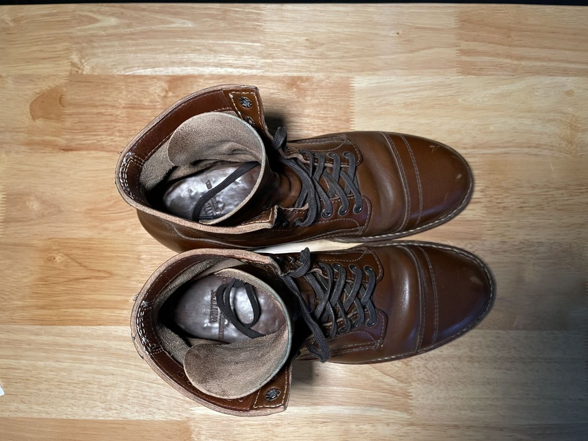 Photo by patinathunderdome on December 5, 2021 of the White's MP-M1TC in Horween British Tan Chromexcel.