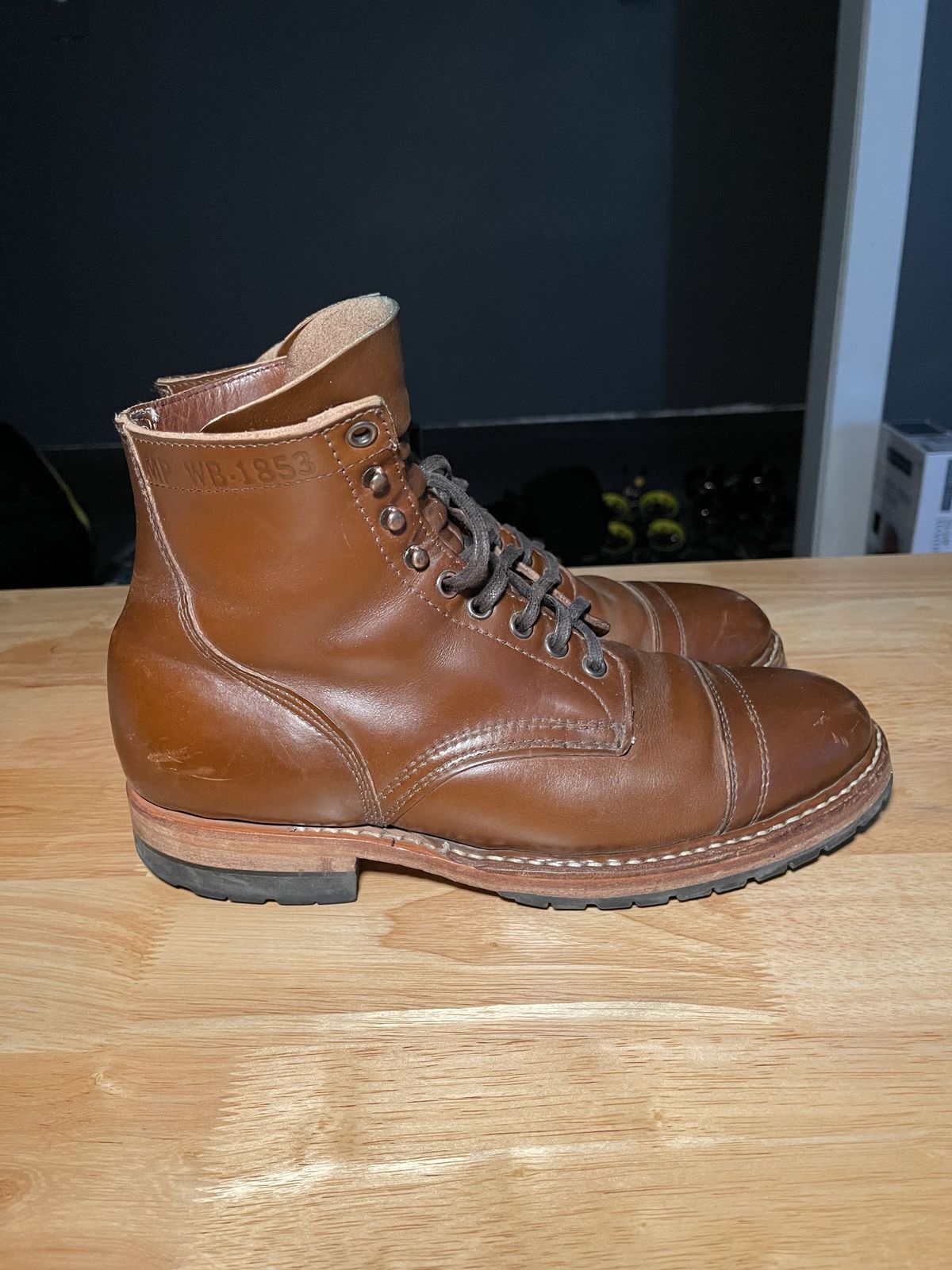 Photo by patinathunderdome on December 5, 2021 of the White's MP-M1TC in Horween British Tan Chromexcel.