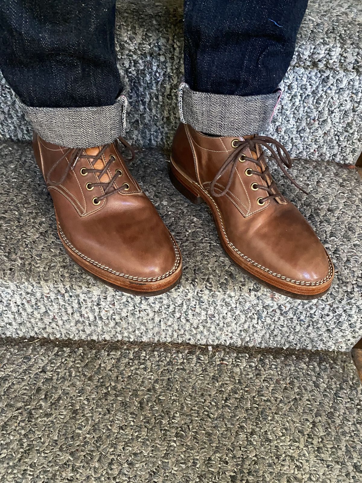 Photo by patinathunderdome on December 1, 2021 of the Onderhoud LVL01 Derby Boot in Maryam Toscanello Horsebutt.