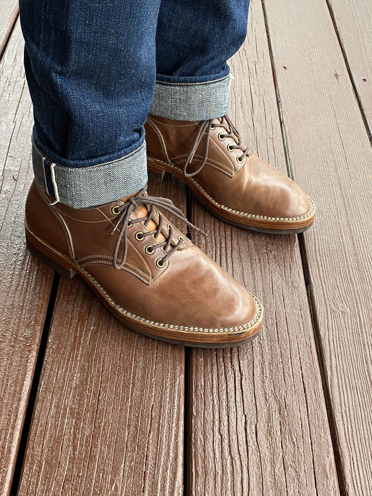Photo by patinathunderdome on January 1, 2022 of the Onderhoud LVL01 Derby Boot in Maryam Toscanello Horsebutt.