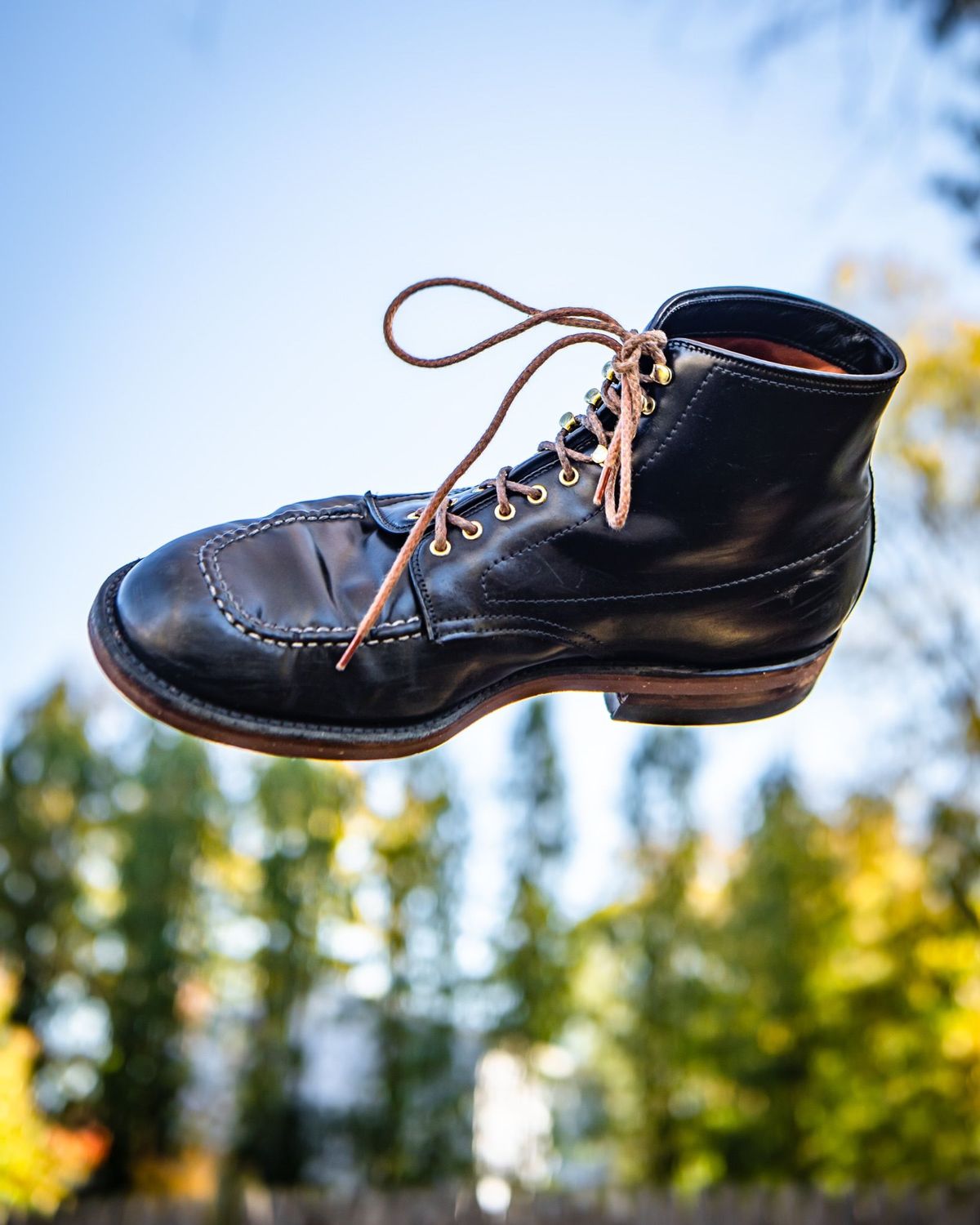 Photo by patinathunderdome on November 1, 2021 of the Alden Indy Boot in Horween Black Shell Cordovan.