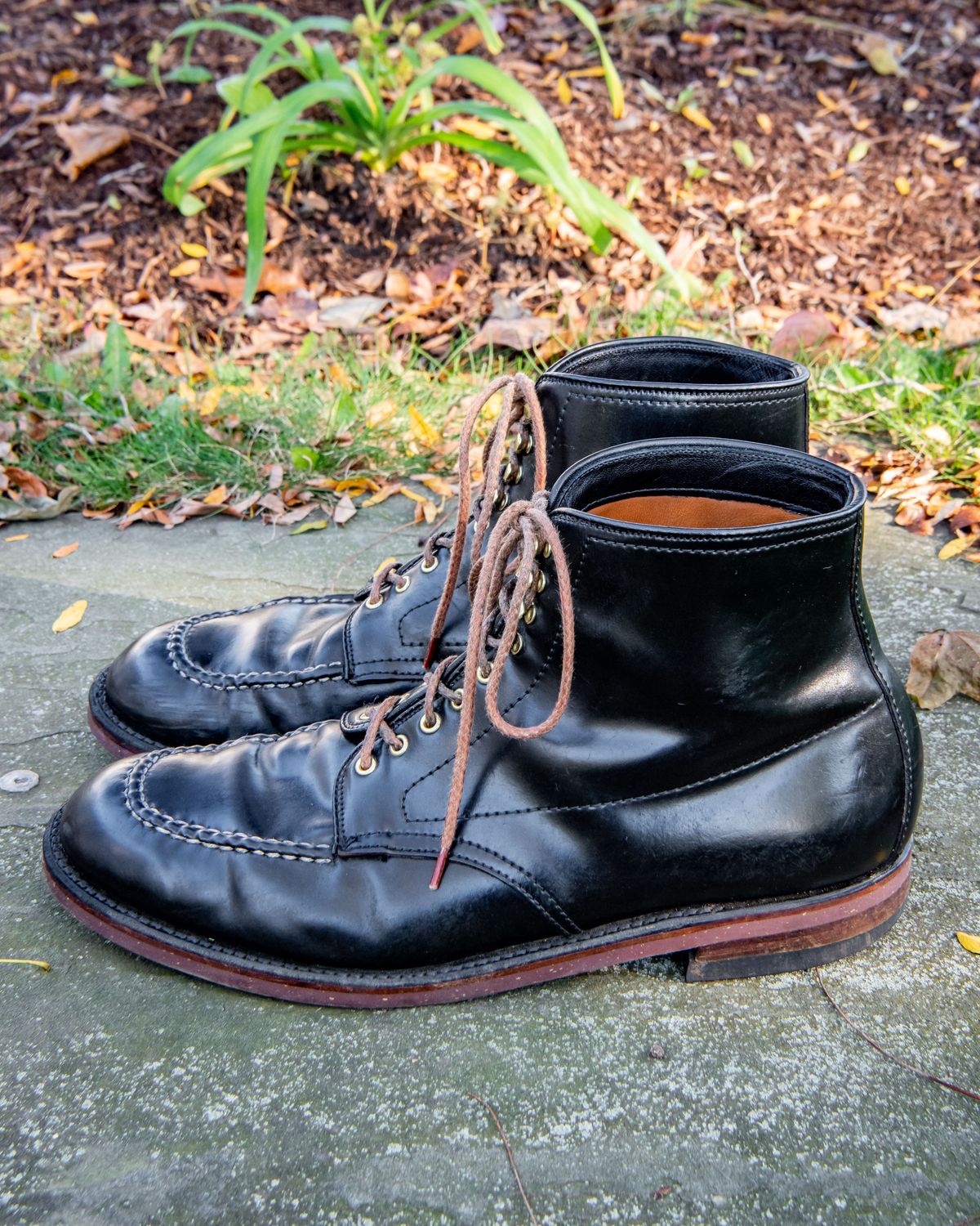 Photo by patinathunderdome on November 1, 2021 of the Alden Indy Boot in Horween Black Shell Cordovan.