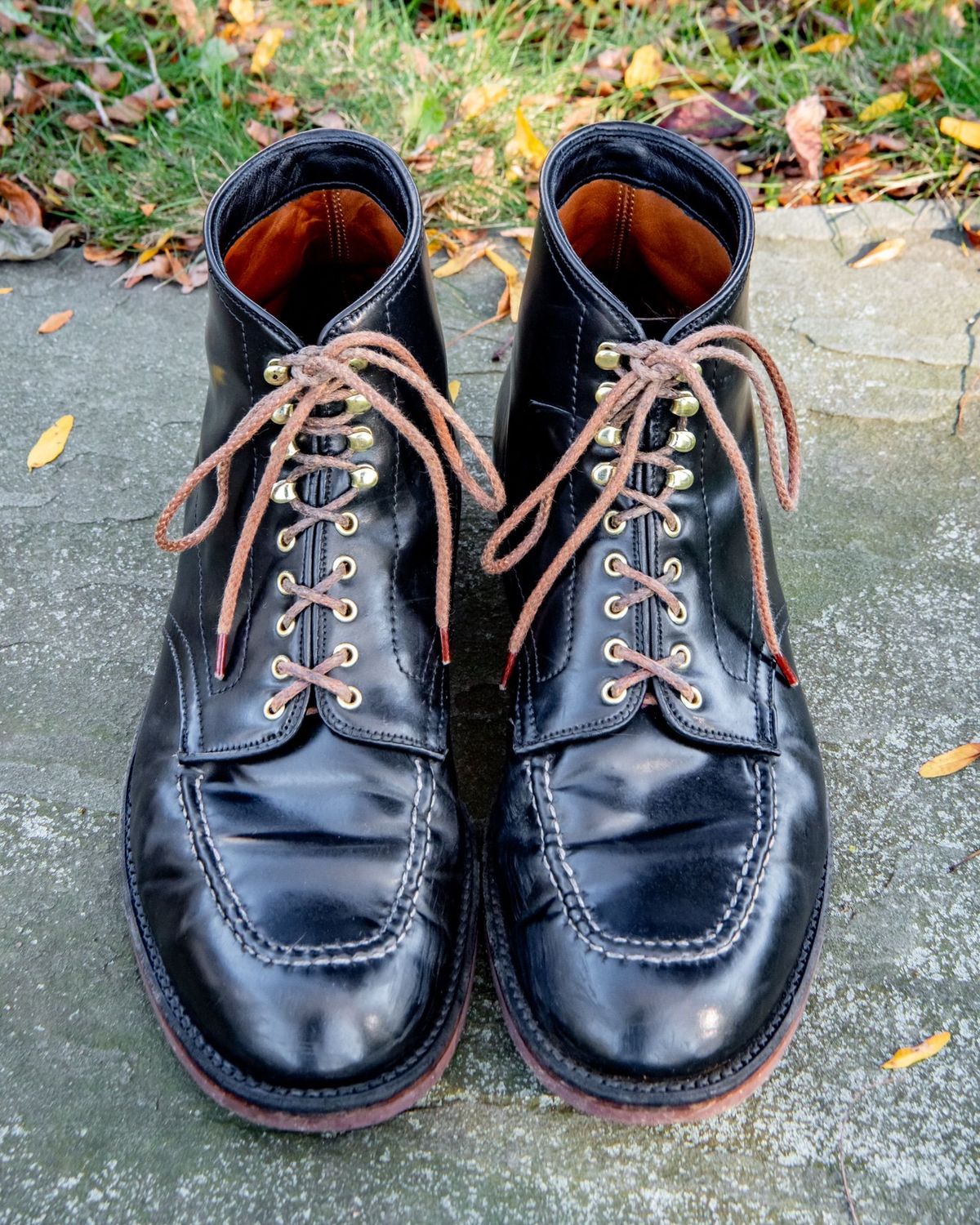 Photo by patinathunderdome on November 1, 2021 of the Alden Indy Boot in Horween Black Shell Cordovan.