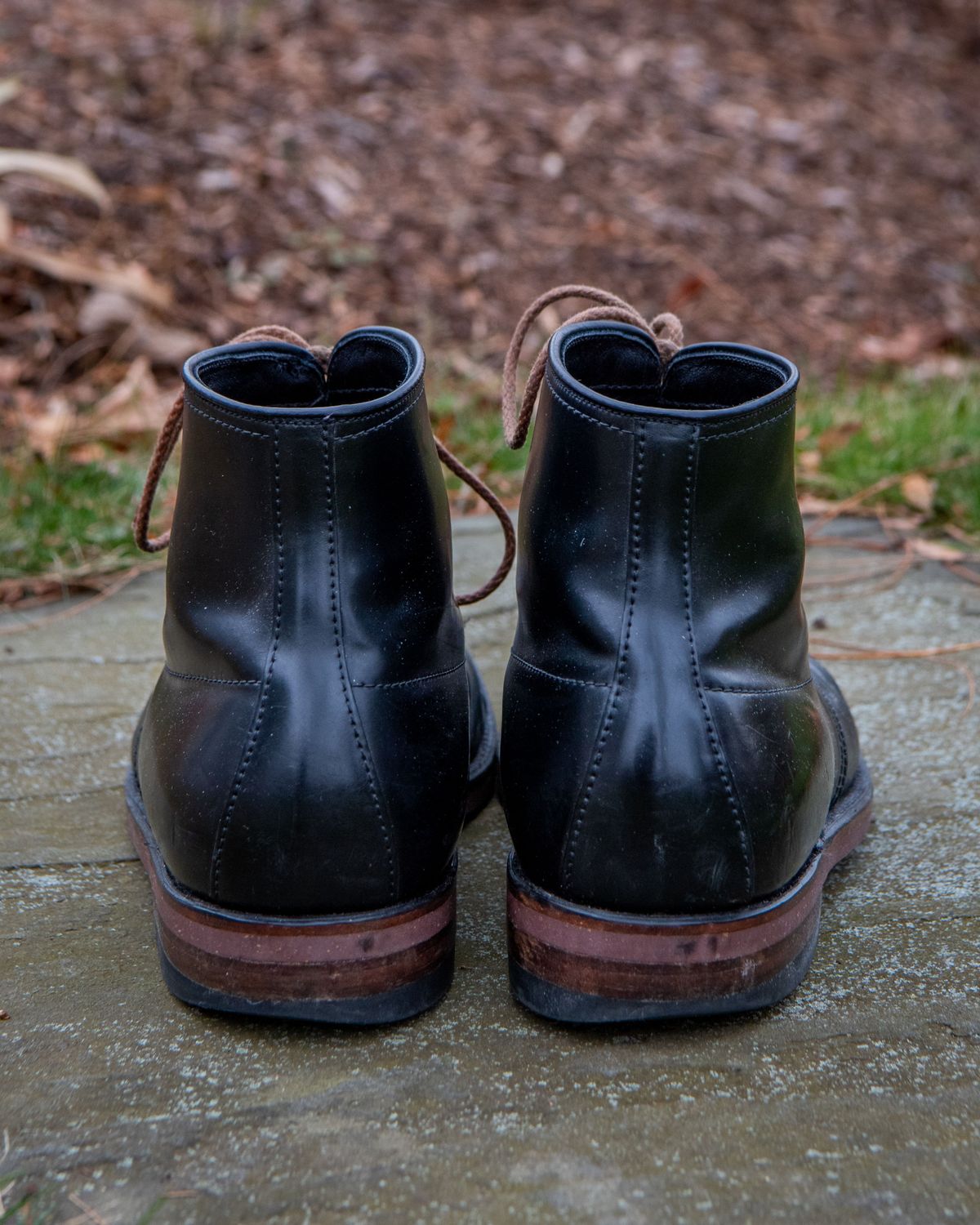 Photo by patinathunderdome on December 4, 2021 of the Alden Indy Boot in Horween Black Shell Cordovan.