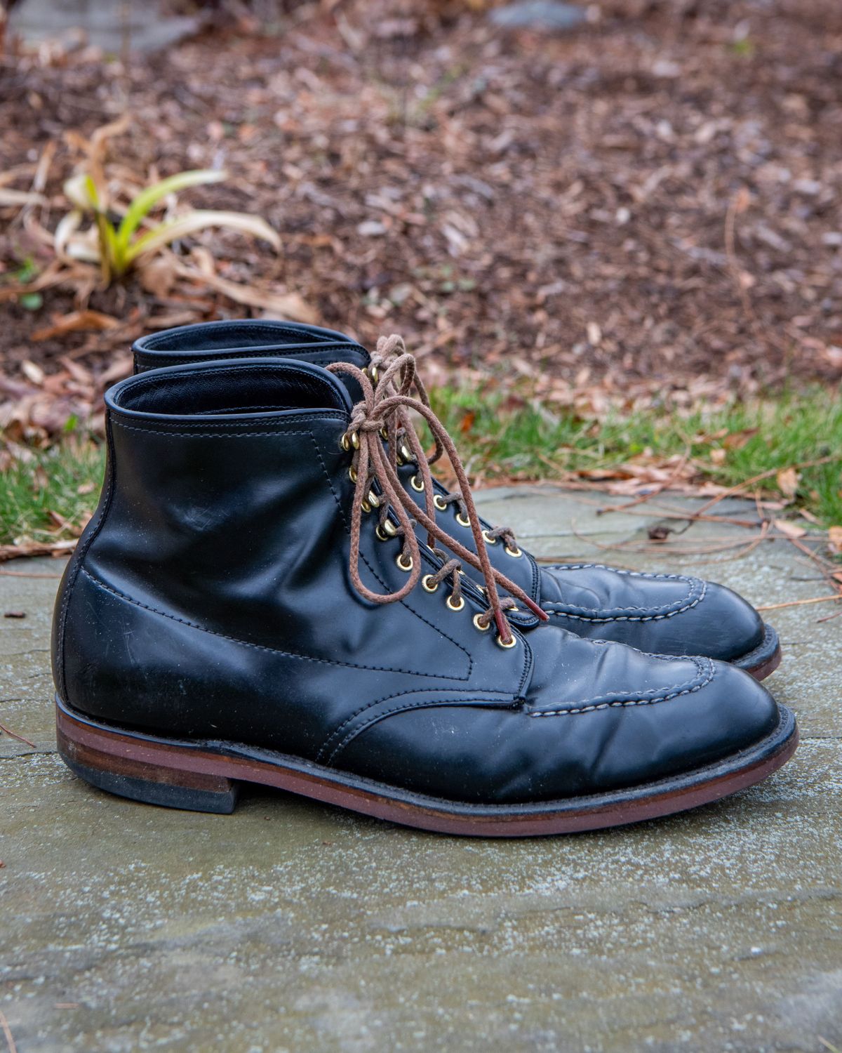 Photo by patinathunderdome on December 4, 2021 of the Alden Indy Boot in Horween Black Shell Cordovan.