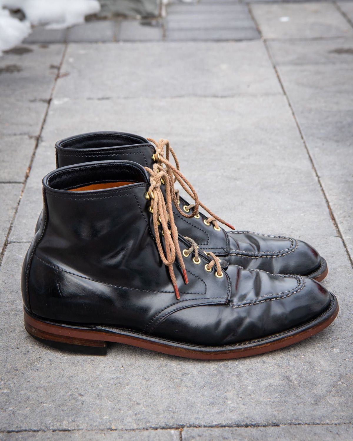 Photo by patinathunderdome on March 2, 2022 of the Alden Indy Boot in Horween Black Shell Cordovan.