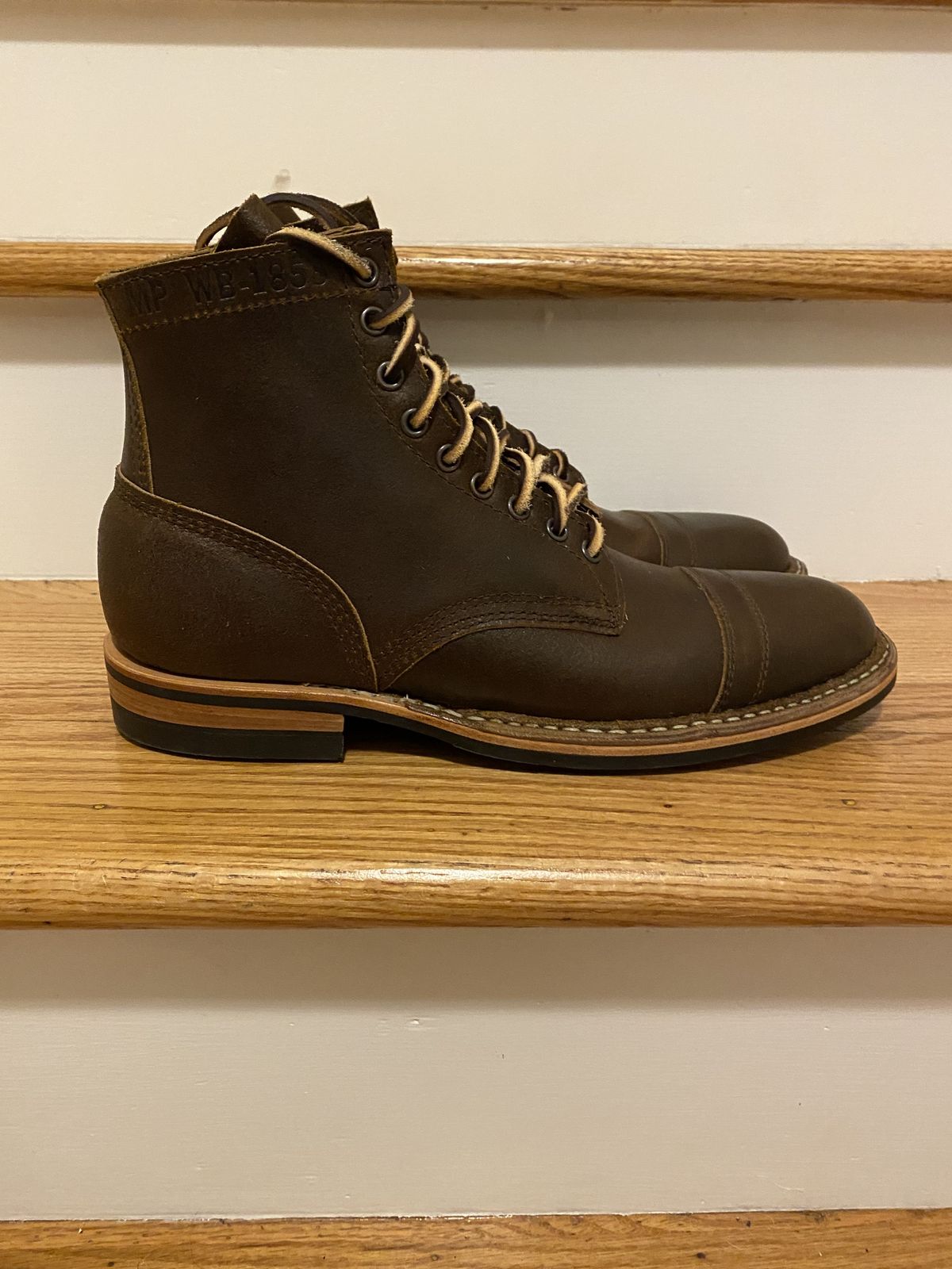 Photo by patinathunderdome on October 1, 2021 of the White's MP-Sherman Toe Cap in Horween Cinnamon Waxed Flesh.