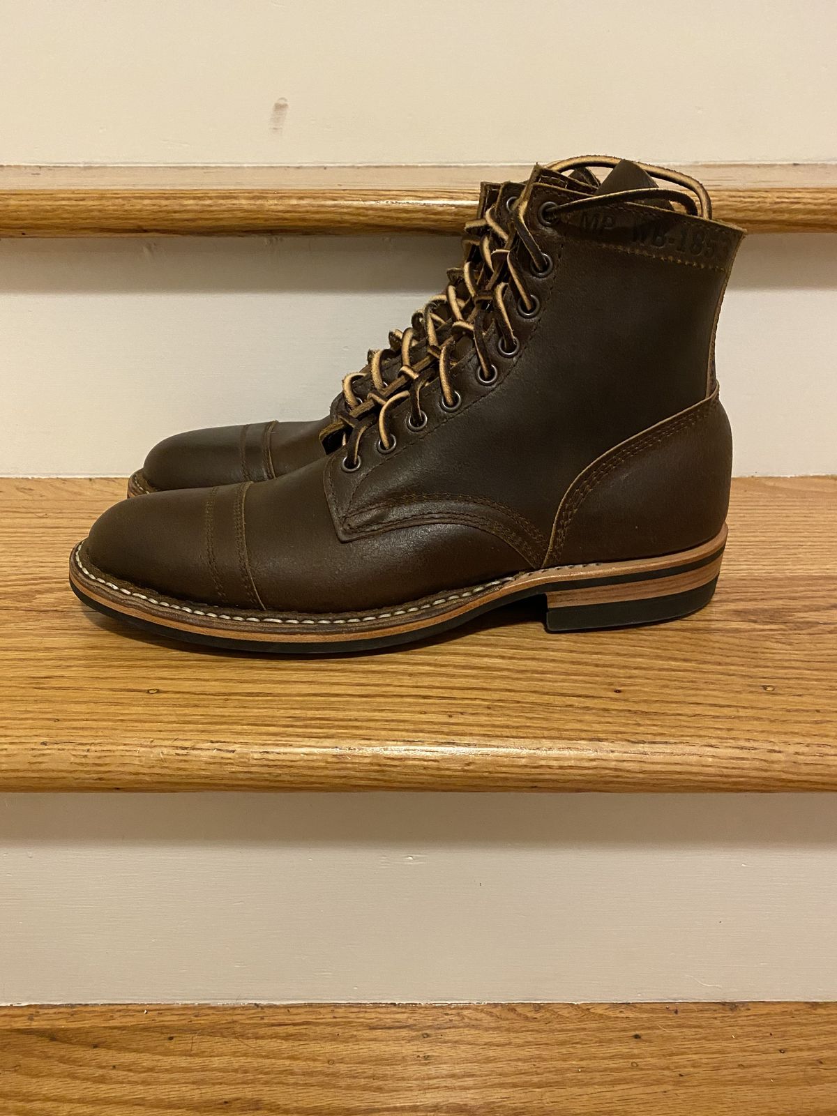Photo by patinathunderdome on October 1, 2021 of the White's MP-Sherman Toe Cap in Horween Cinnamon Waxed Flesh.