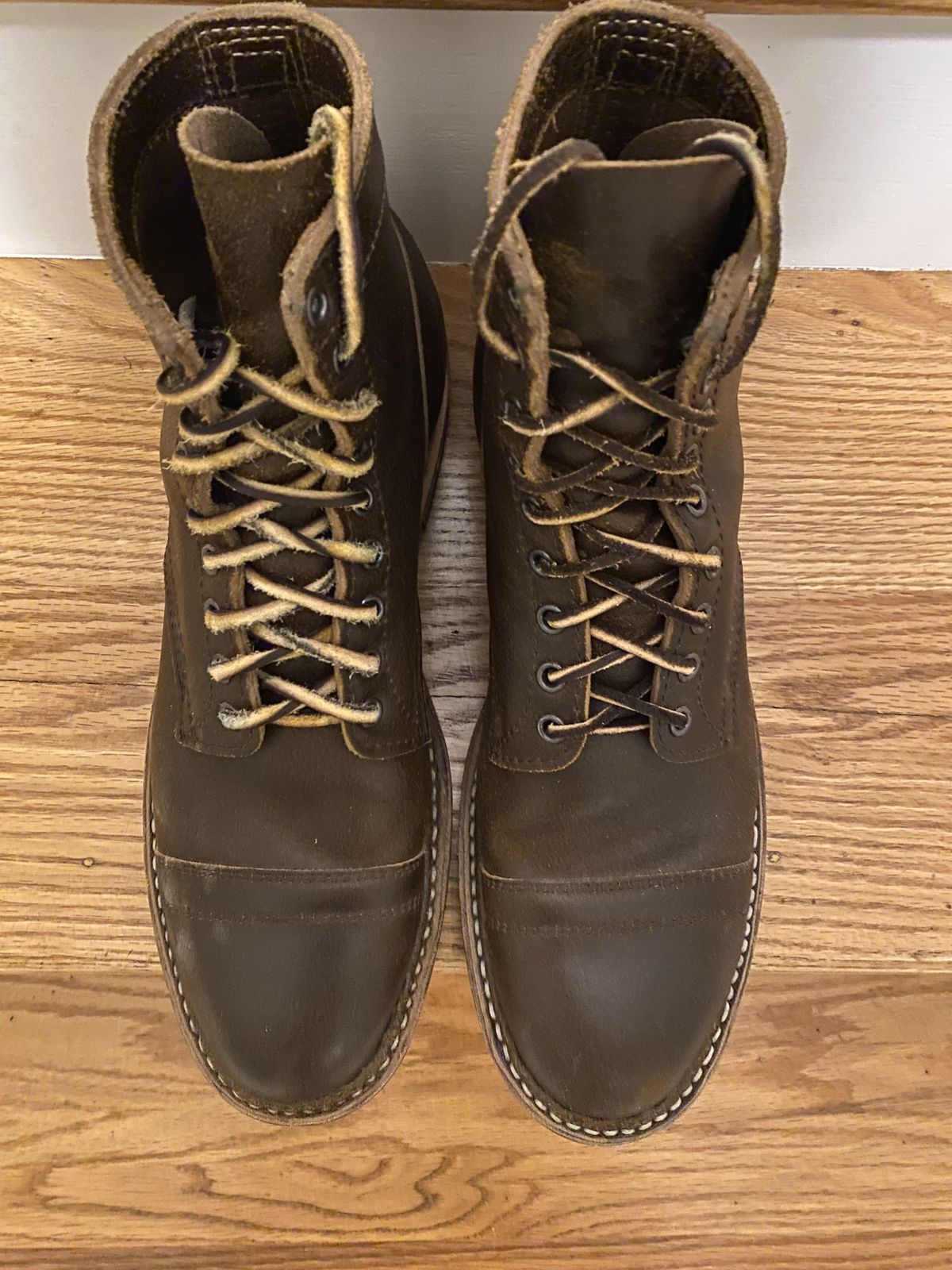 Photo by patinathunderdome on November 5, 2021 of the White's MP-Sherman Toe Cap in Horween Cinnamon Waxed Flesh.